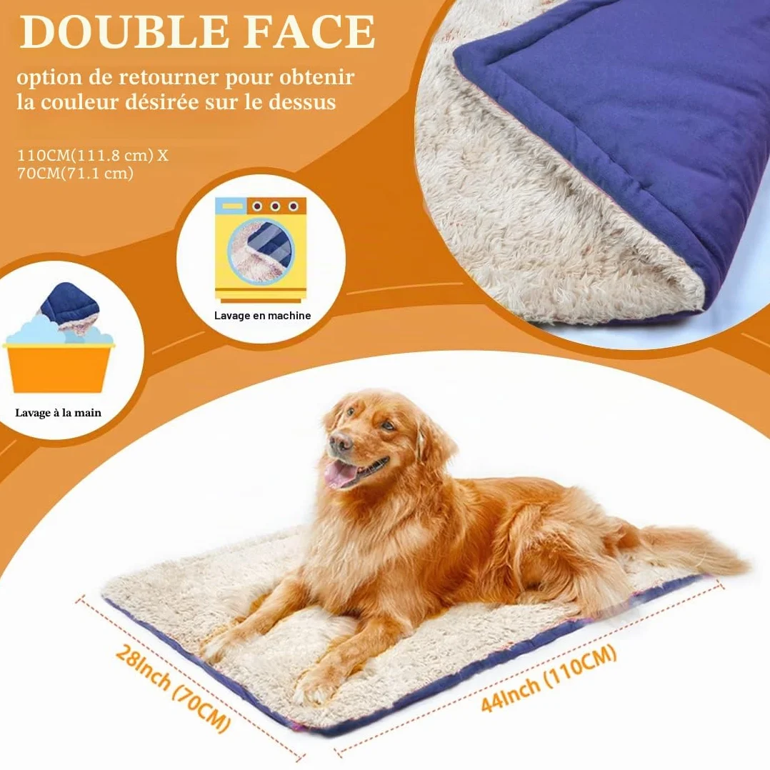 Matelas pour Chien Réversible Lavable 110x70cm Bleu