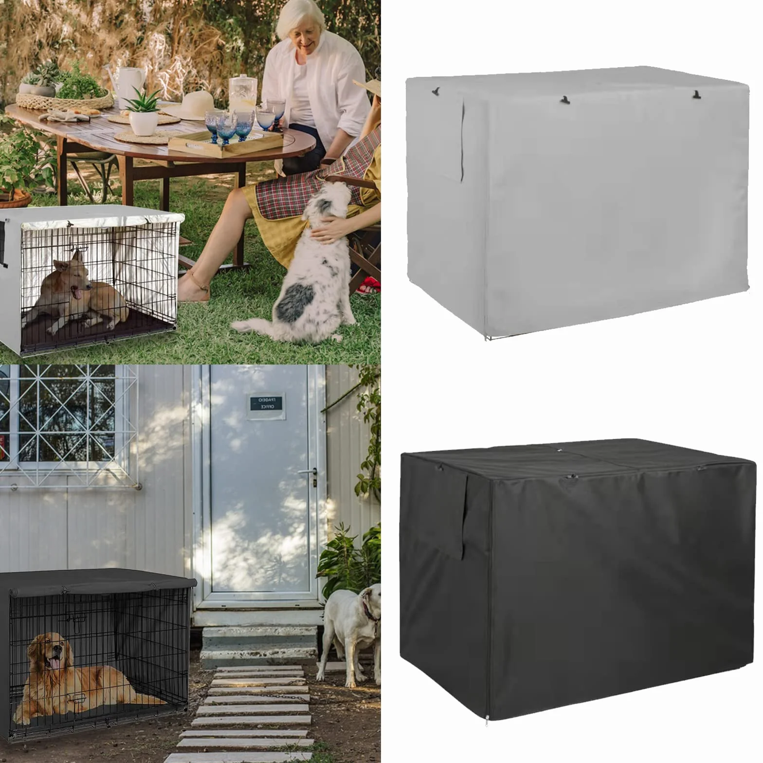 Housse de cage pour chien Imperméable Coupe-vent Double Porte Noir M