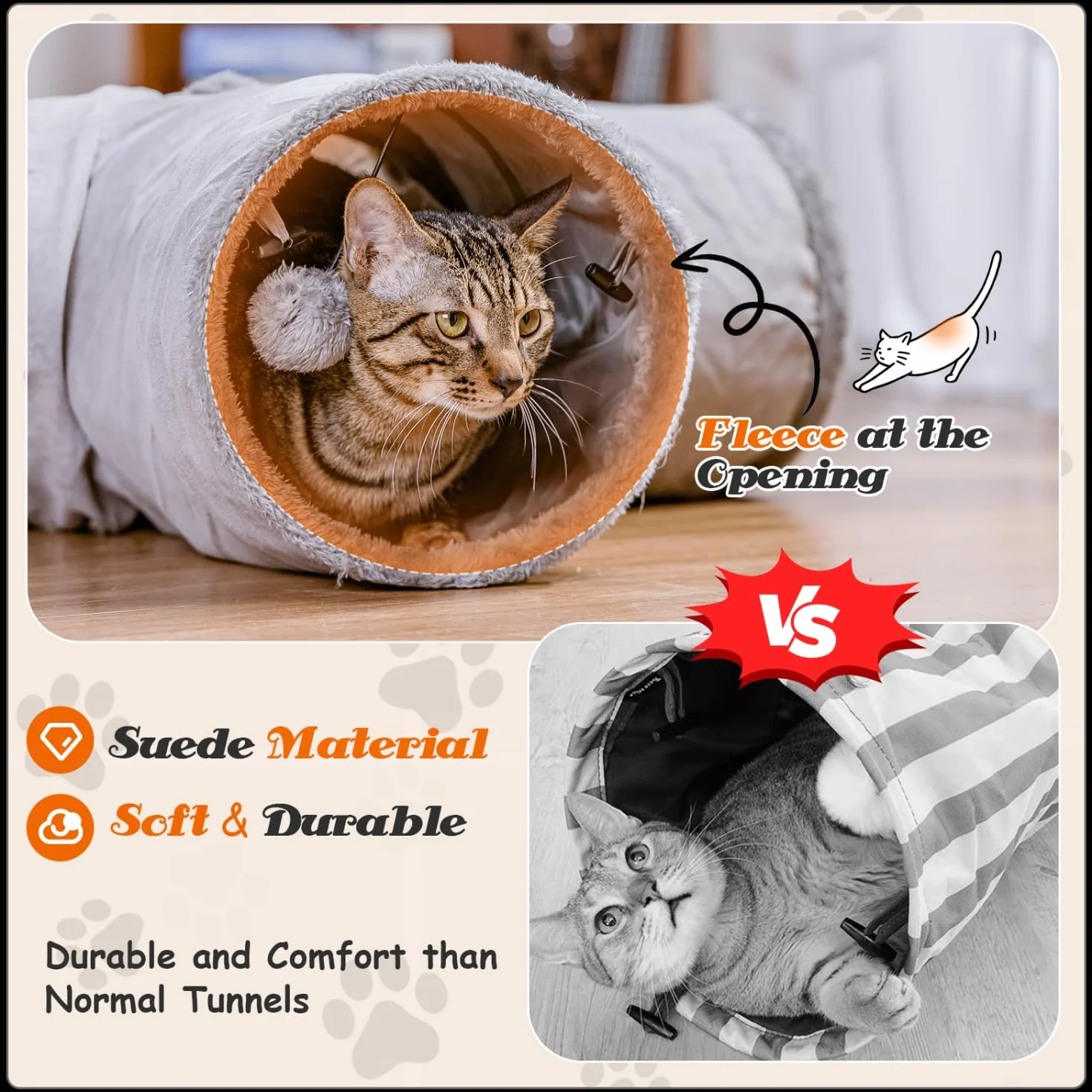 Nobleza Jouet Tunnel pour Chat avec 3 Voies, Tunnel en Daim pour Chats avec 1 Trou et Balle Suspendue, Tunnels Pliable pour Petits Animaux Lapin Cobaye Chats, Gris