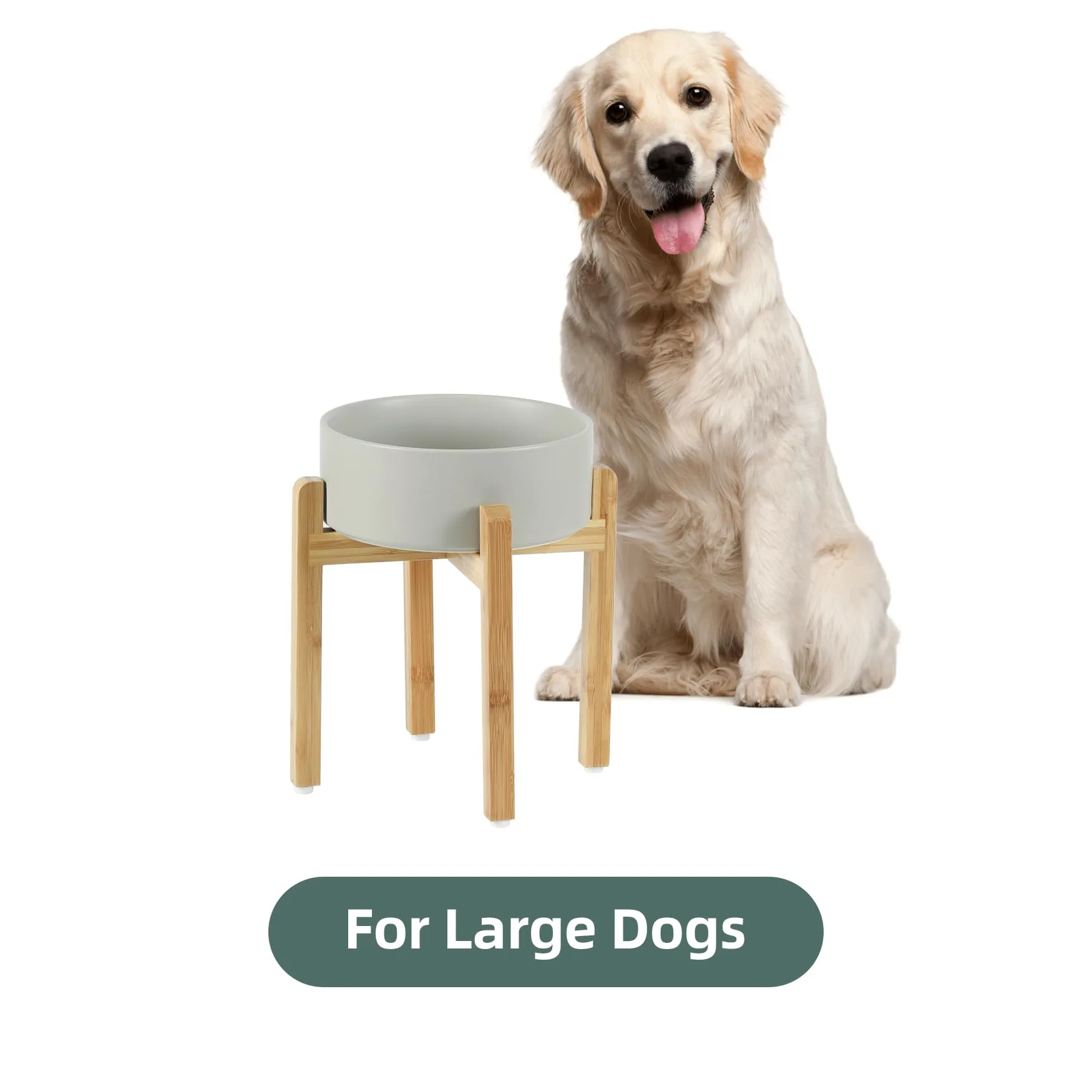 Havniva Gamelle lestée et surélevée en céramique avec support pour gros chiens de race, bol de nourriture et d’eau pour animaux de compagnie, 20,6 cm, 1,8 l, gris