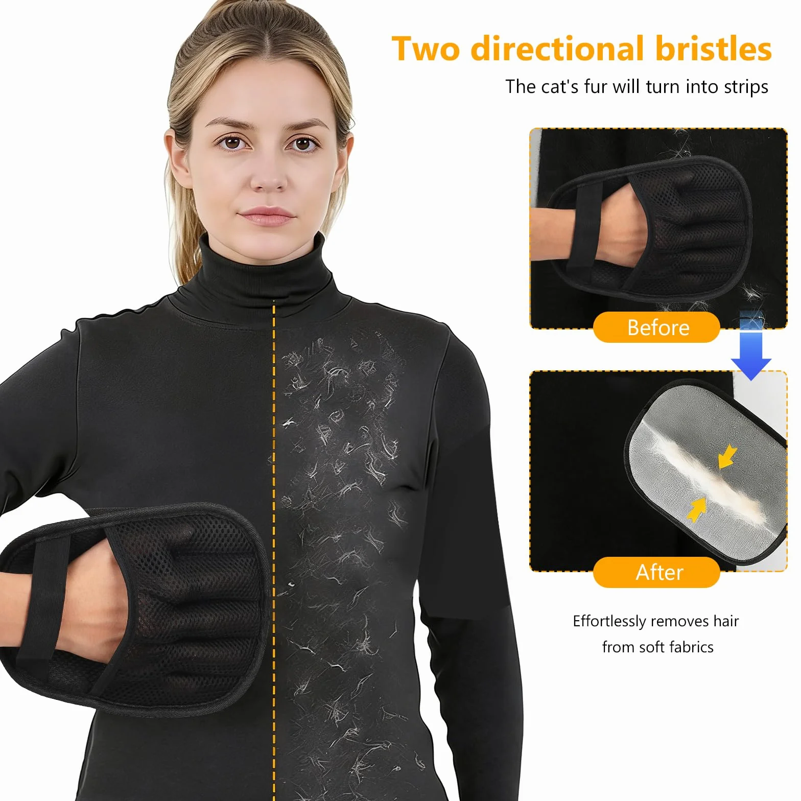 Lot de 3 gants d'épilation électrostatiques pour chien, gants de toilettage double face magnétiques