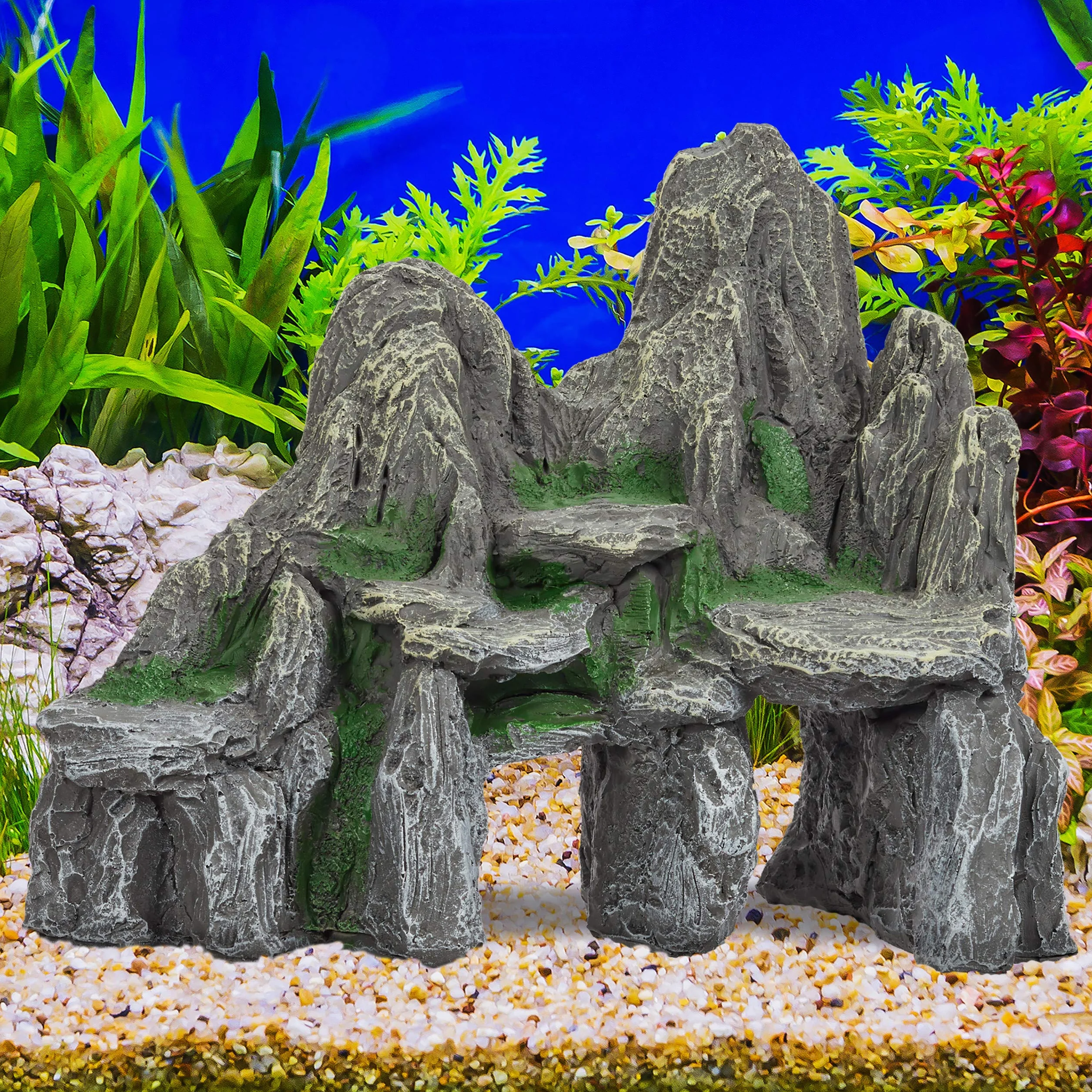 Relaxdays déco d'Aquarium Rocher Grotte 21 cm Gris-Vert