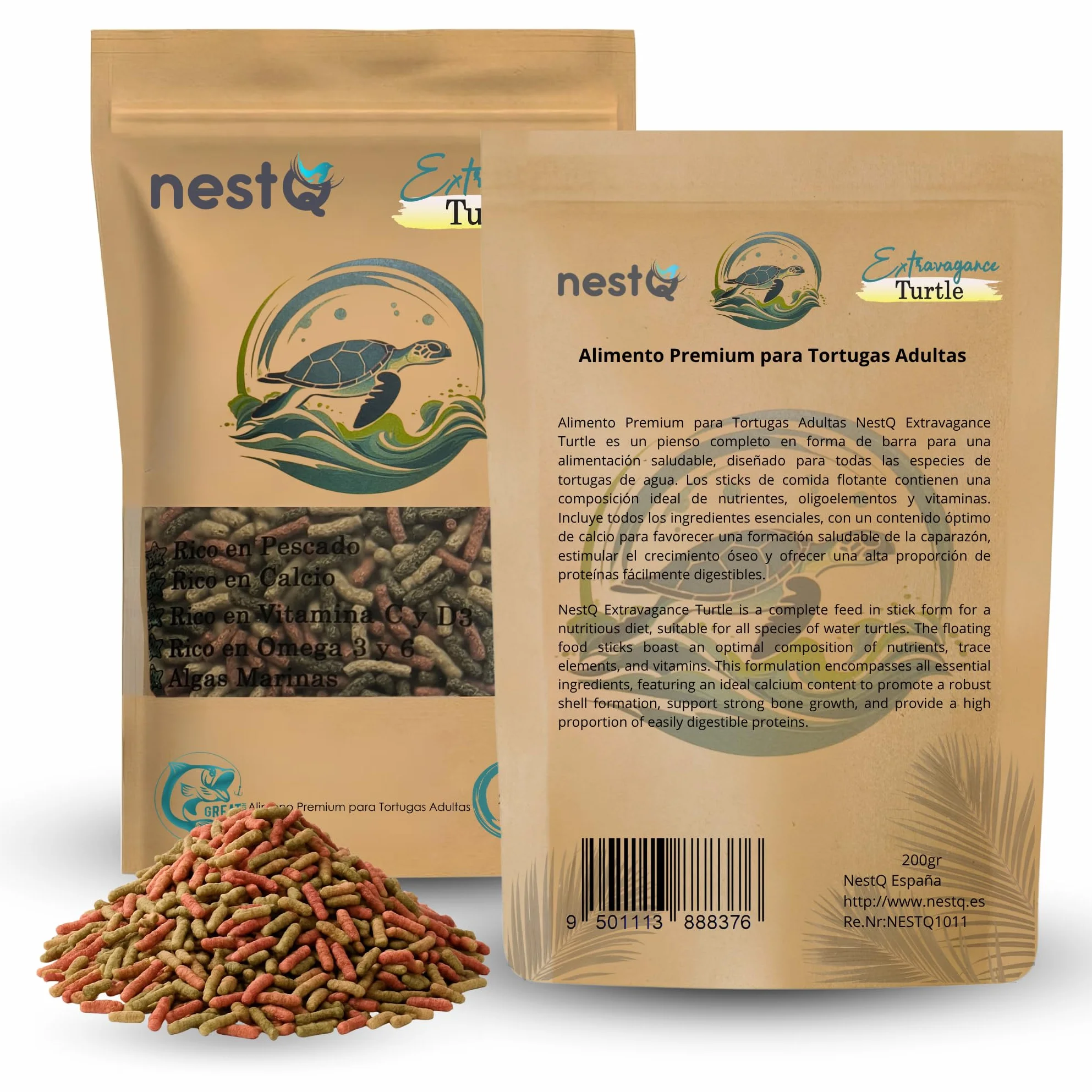 Granulés Flottants pour Tortues Aquatiques Alimentation Complète Riche en Calcium 200g