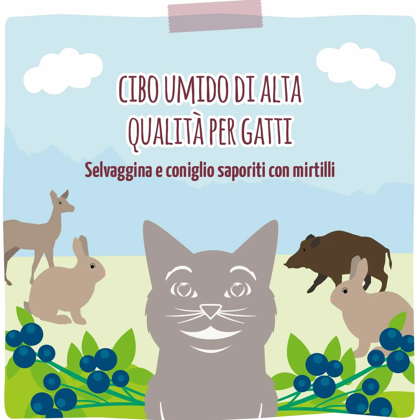 MjAMjAM - nourriture humide premium pour chats - gibier copieux et lapin aux myrtilles fruitées, paquet de 6 (6 x 200 g), sans céréales avec supplément de viande