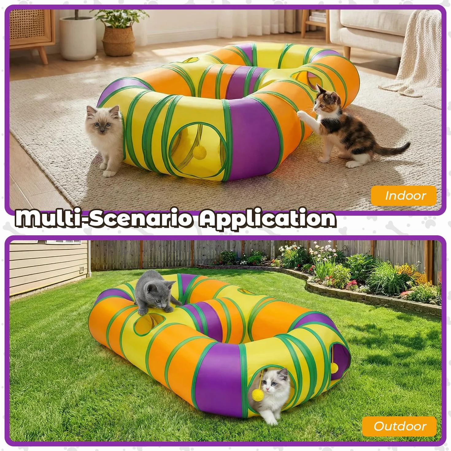 Tunnel de Jeu pour Chat Interieur en Forme de 8, Jouer Tube pour Chat avec Pompons Suspendus et Trou interactif pour Chatons, Chiots, Lapins, furets, cochons d'Inde