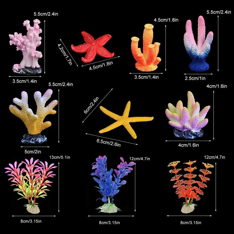 EQLEF Corail Aquarium Artificielle Lot de 10 Décorations Ornements Plantes Aquatiques