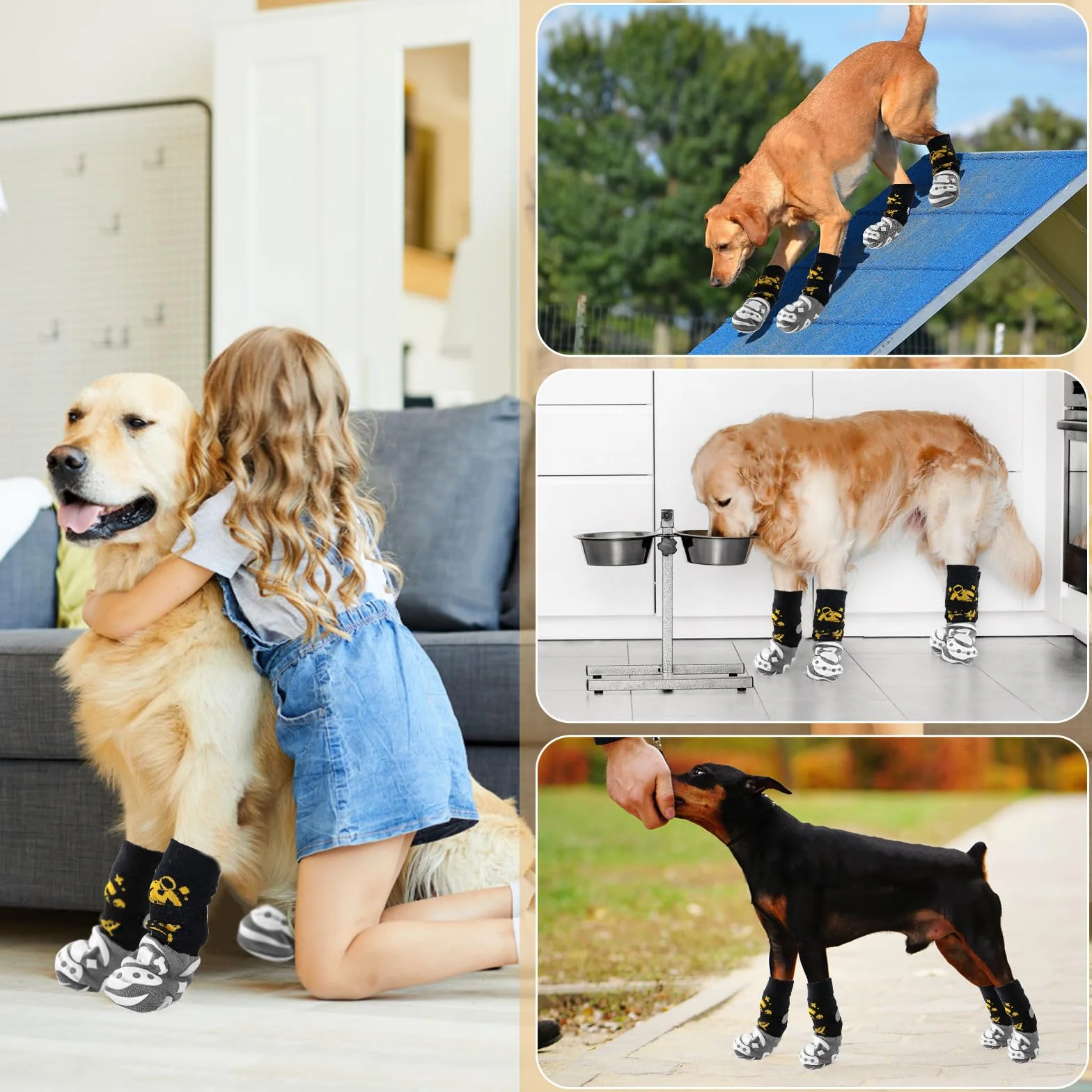 Chaussettes antidérapantes pour Chien avec Double Face, Protection Pattes, Contrôle Traction Sols Bois Dur (S)