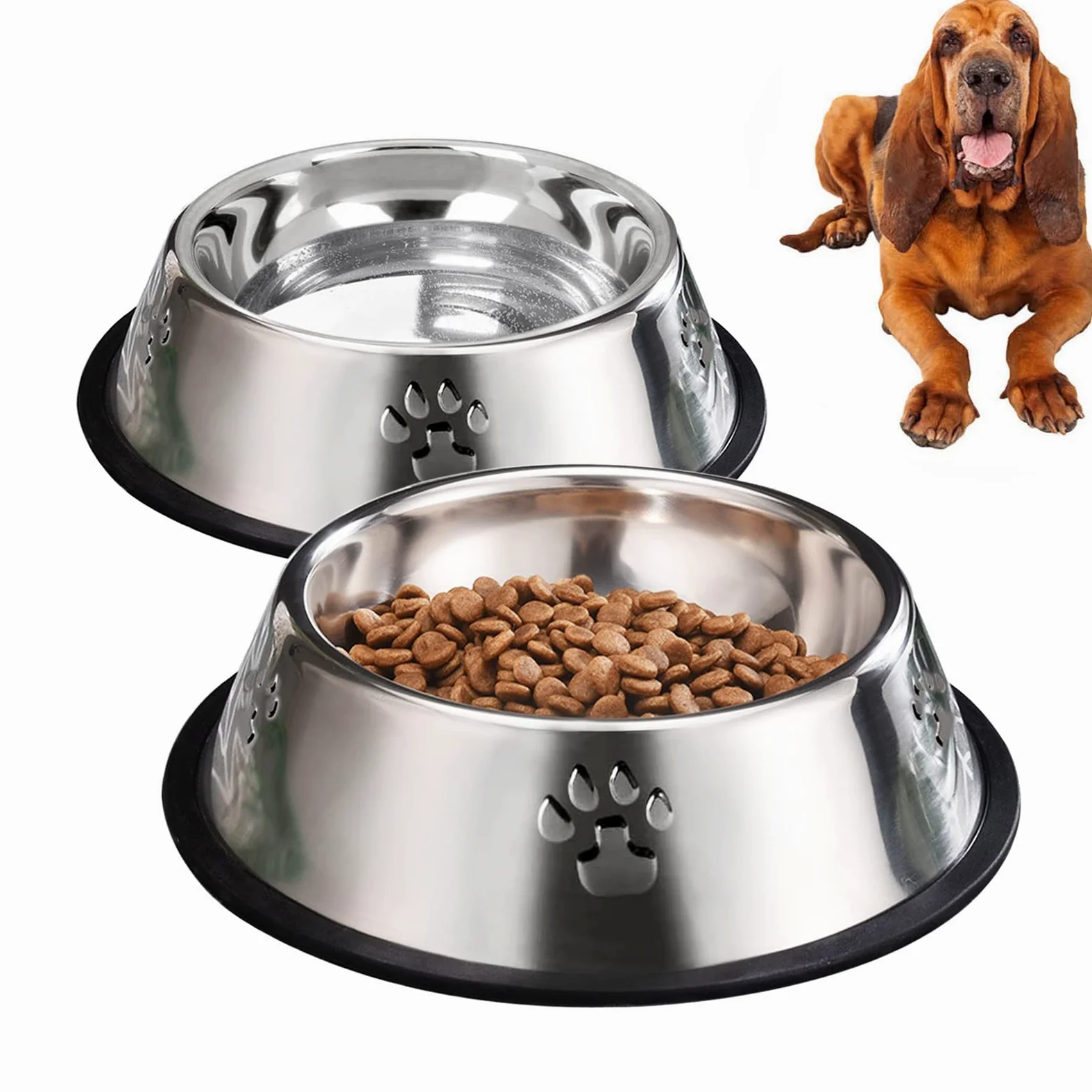 YUDANSI Lot de 2 gamelles pour Chien en Acier Inoxydable de 1500 ML avec Bases en Caoutchouc, gamelles et Bols d'eau pour Animaux de Compagnie Petits, Moyens et Grands