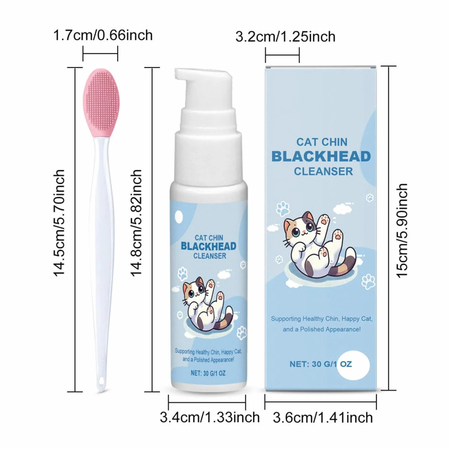 Crème pour l'acné de chat 30 g Kit de soins pour le menton avec brosse de nettoyage