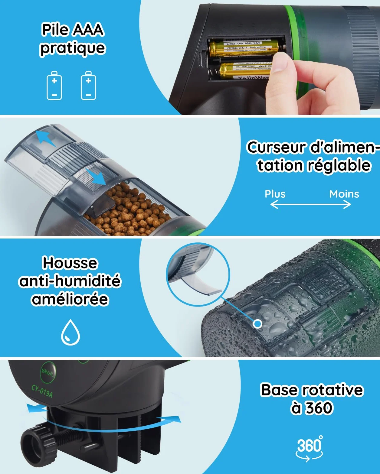 Distributeur automatique de nourriture pour poissons d'aquarium 200 ml avec piles AAA incluses