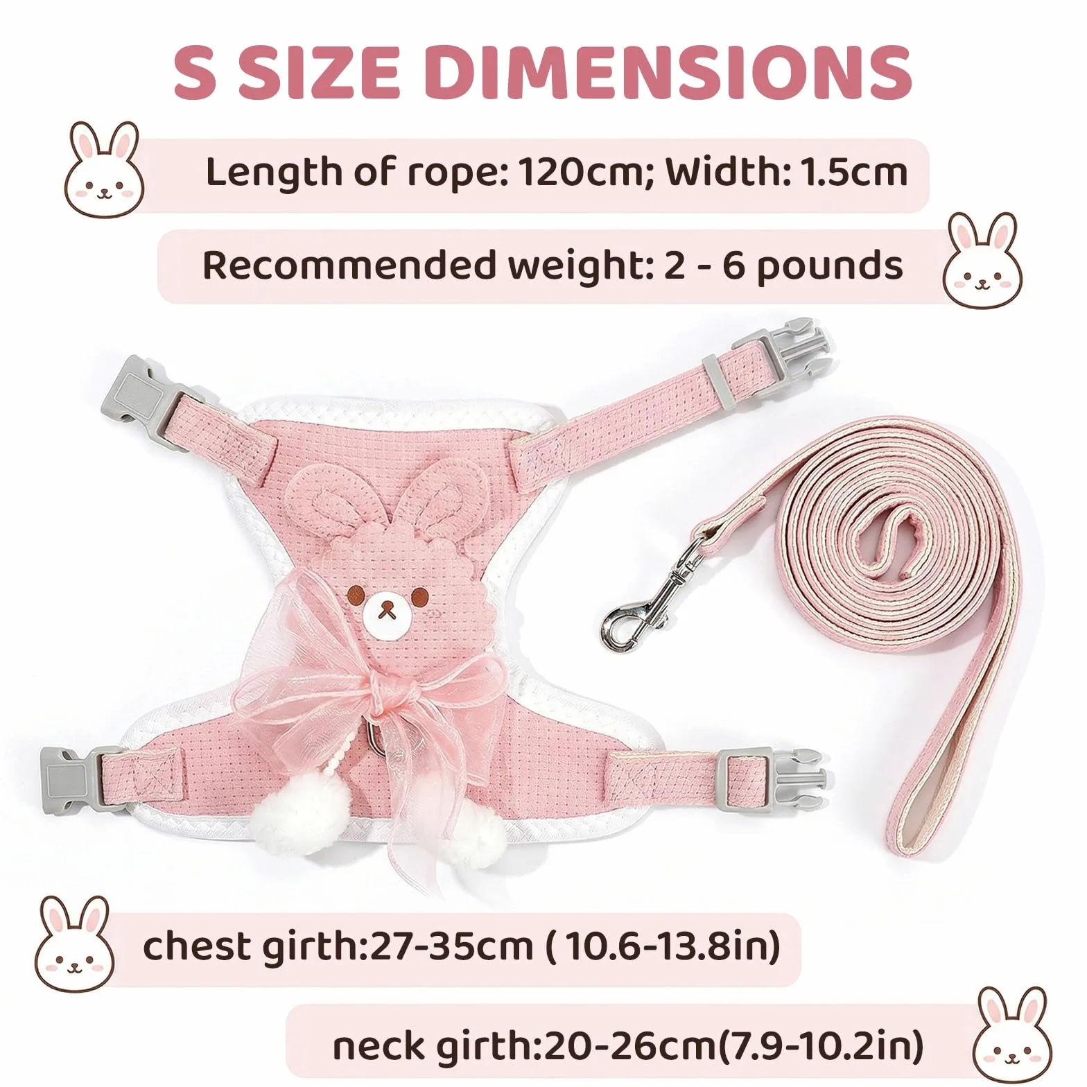 Harnais Lapin Nain avec Laisse Réglable Respirant (1-3 kg)