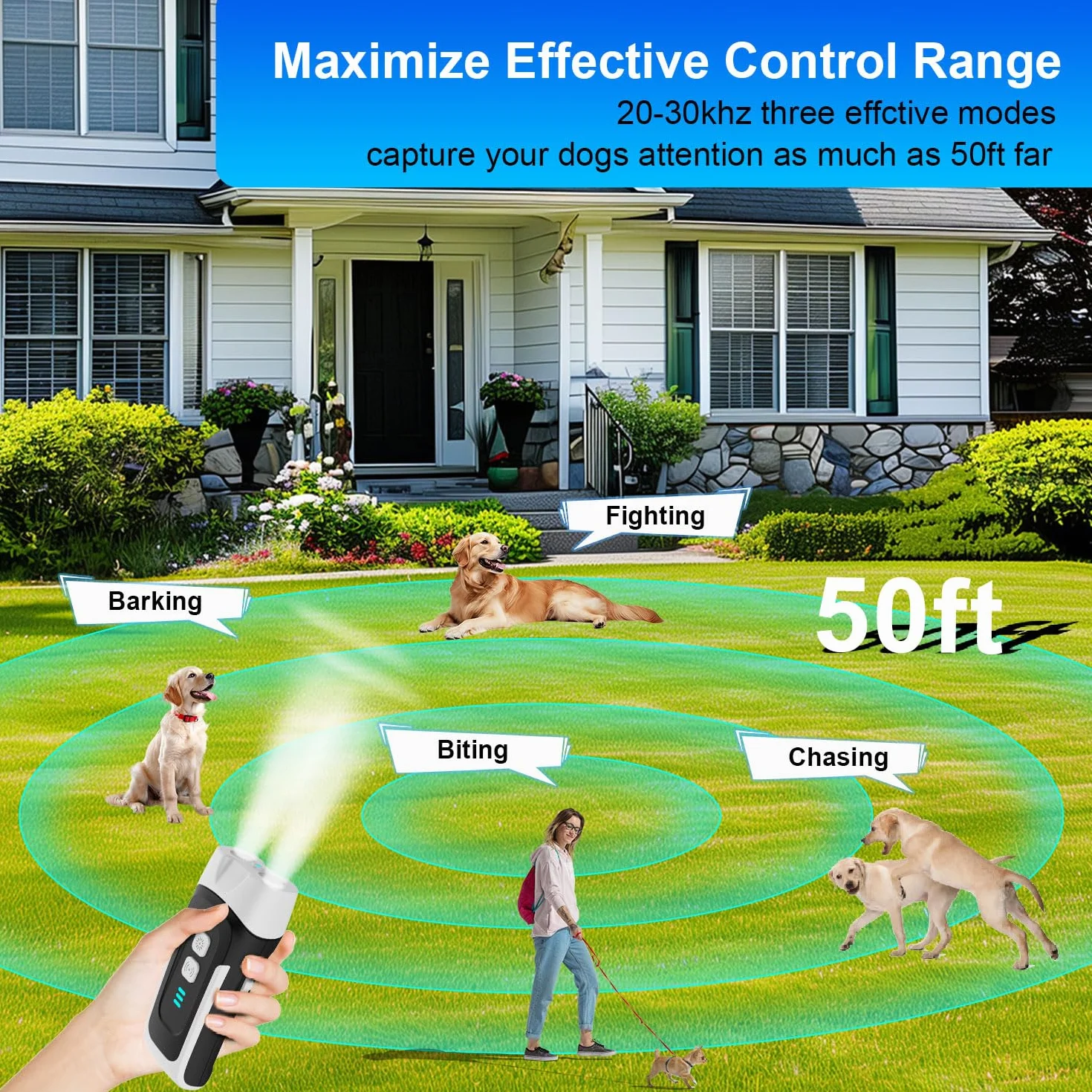 Dispositif Anti-aboiement Ultrasons 3 Niveaux pour Chien, Contrôle Aboiements Extérieur