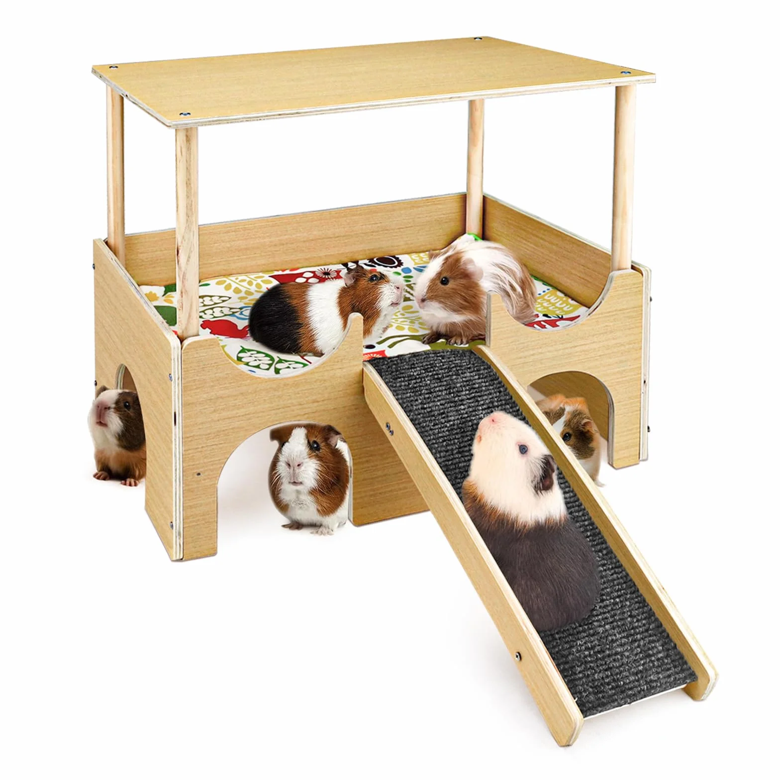Maison pour cochon d'Inde, cachette pour hamster, lapin, jouets pour cochons d'Inde, accessoires pour cochons d'Inde, maisons et habitats pour petits animaux (bois)