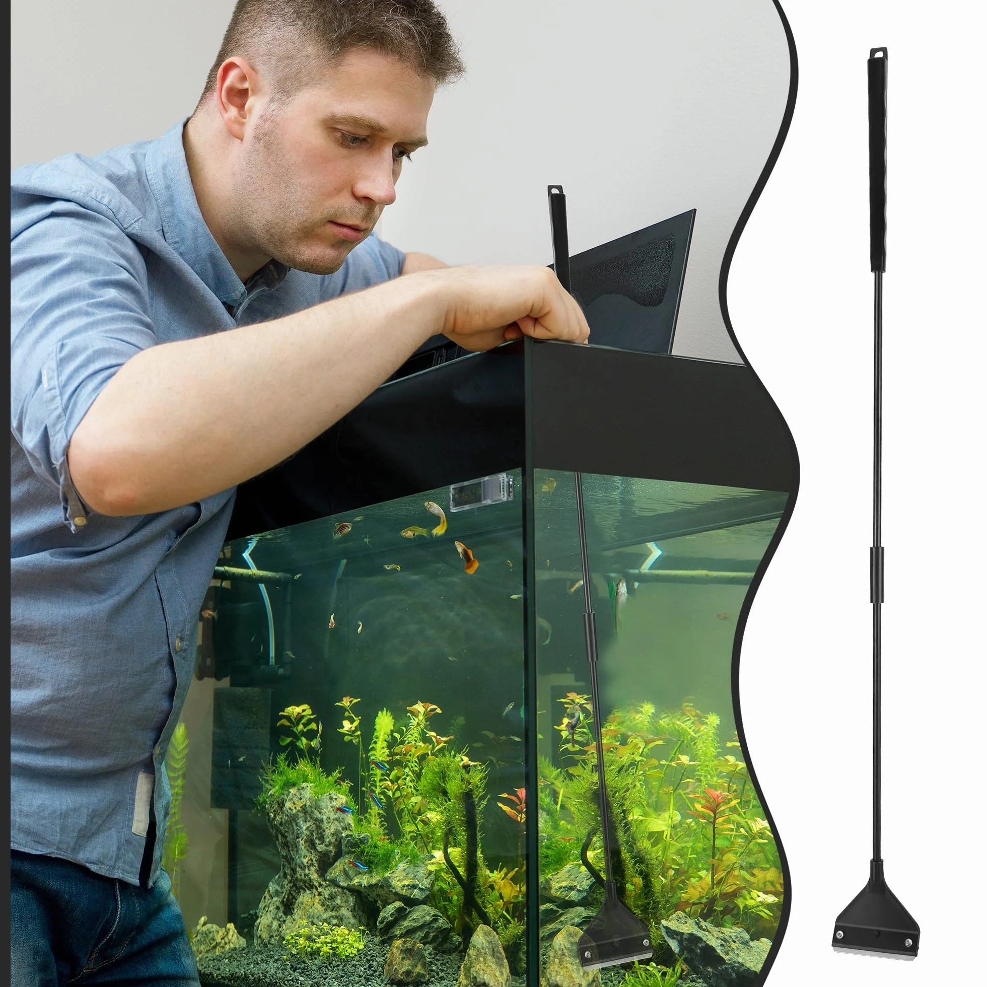 Kit Nettoyage Aquarium Grattoir Algues Tige Amovible 62cm 15 Lames Rechange Acier Inoxydable
