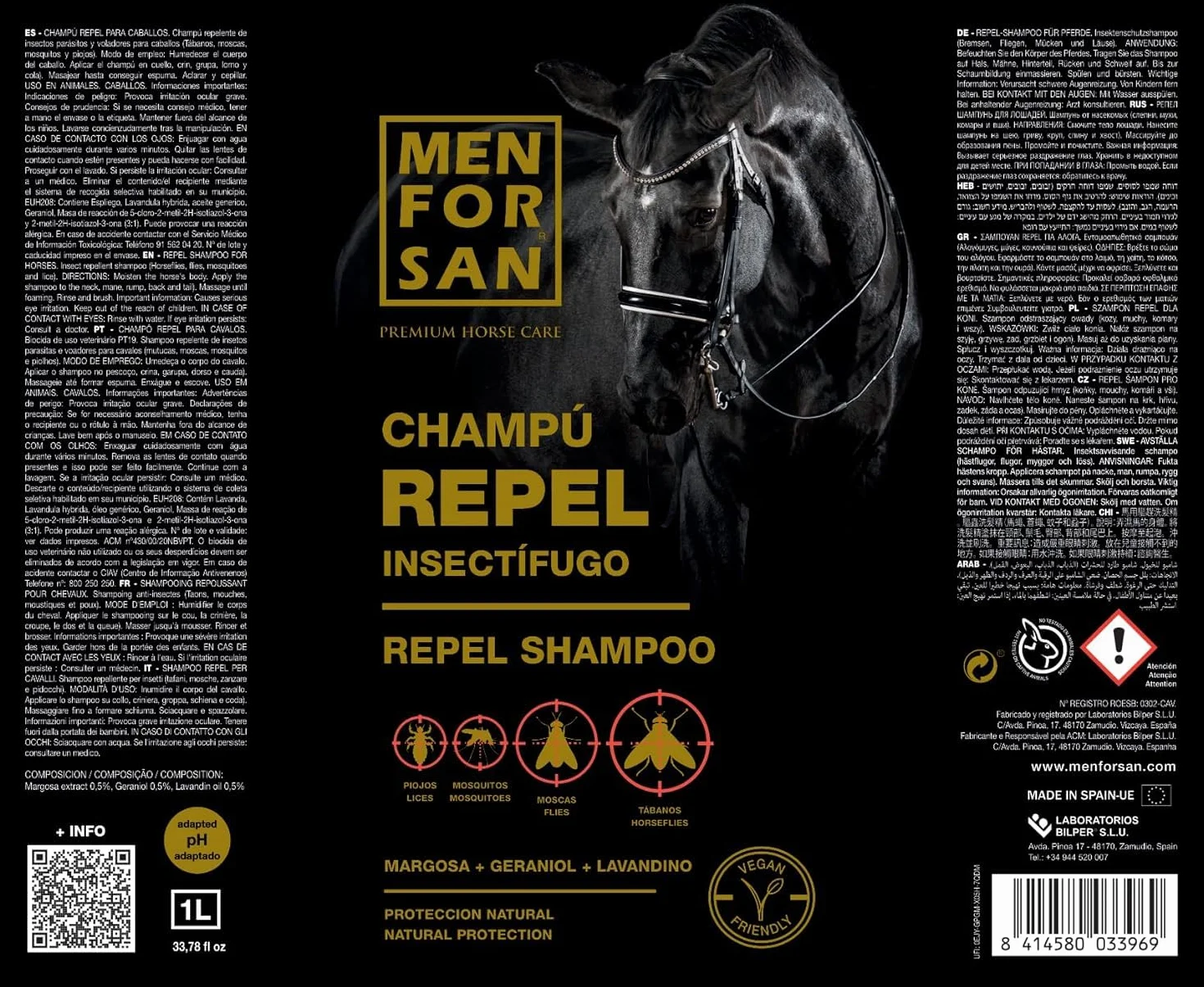MENFORSAN Shampooing Répulsif Chevaux 1L Citronnelle Insectes