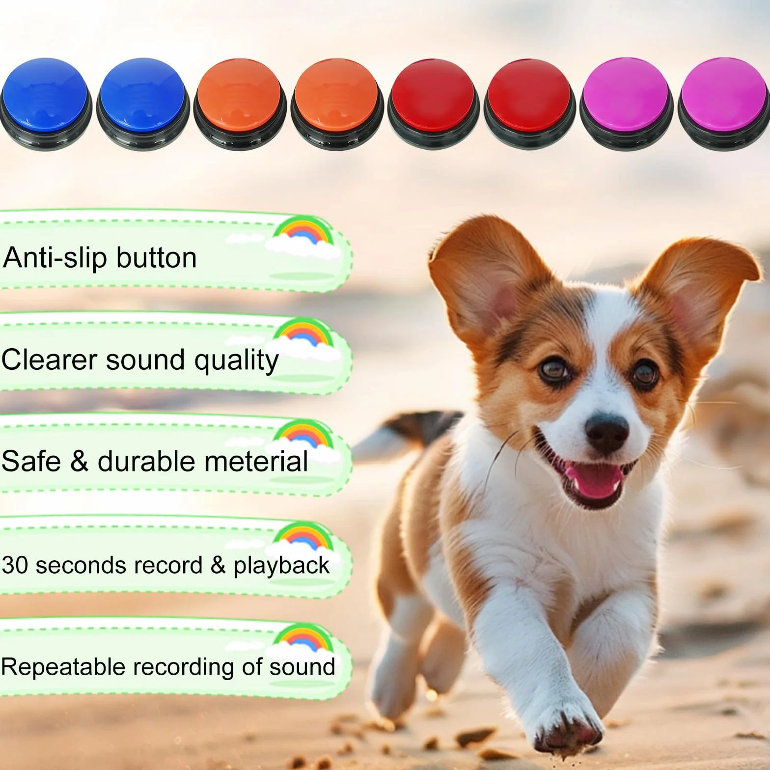 Gelabur 8 pièces Buzzer enregistrable, Buzzer Chien Communication Bouton 30 Secondes d'enregistrement, pour la Formation et Les Jeux pour Animaux de Compagnie