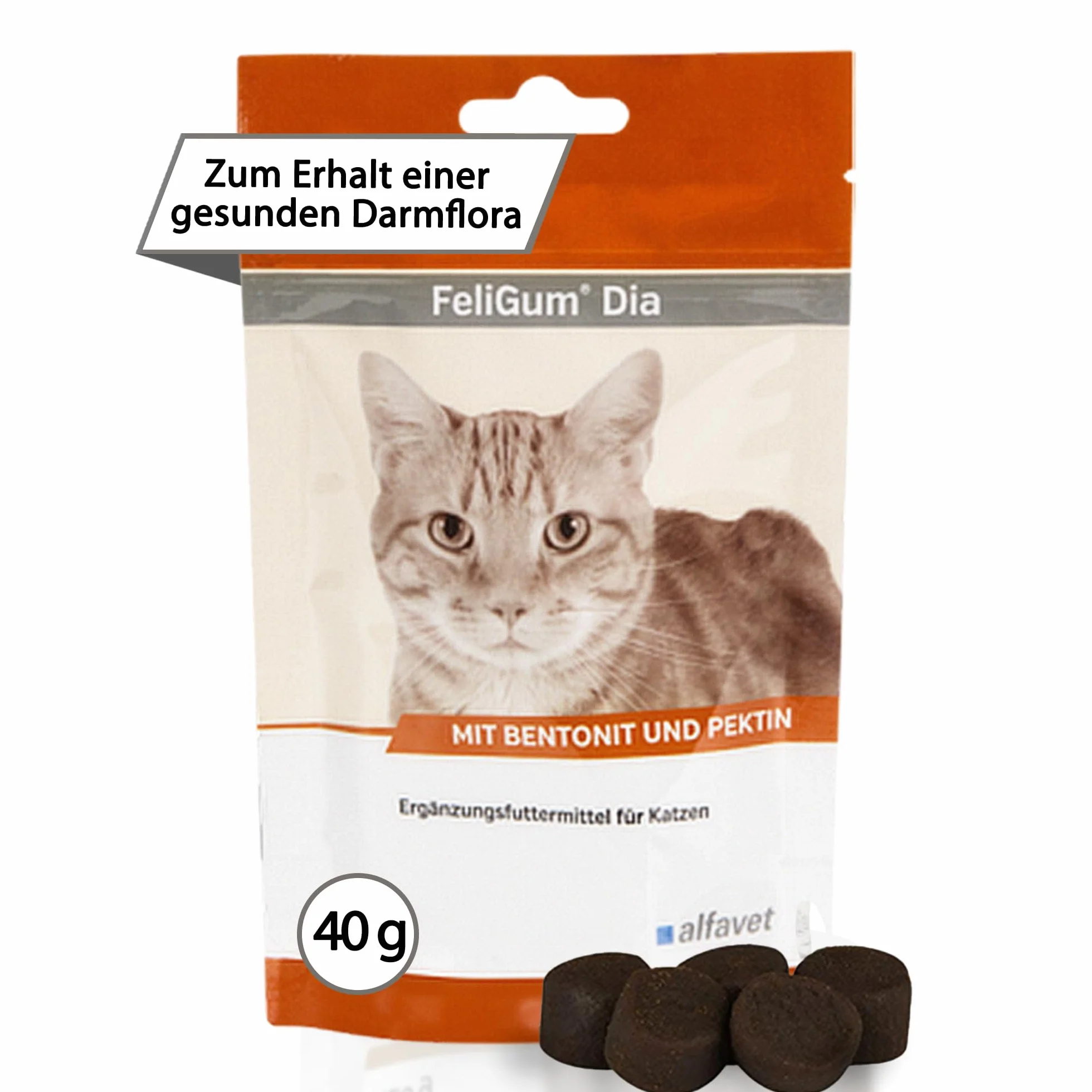 Alfavet FeliGum Dia complément alimentaire diarrhée chats pastilles à mâcher 40 g