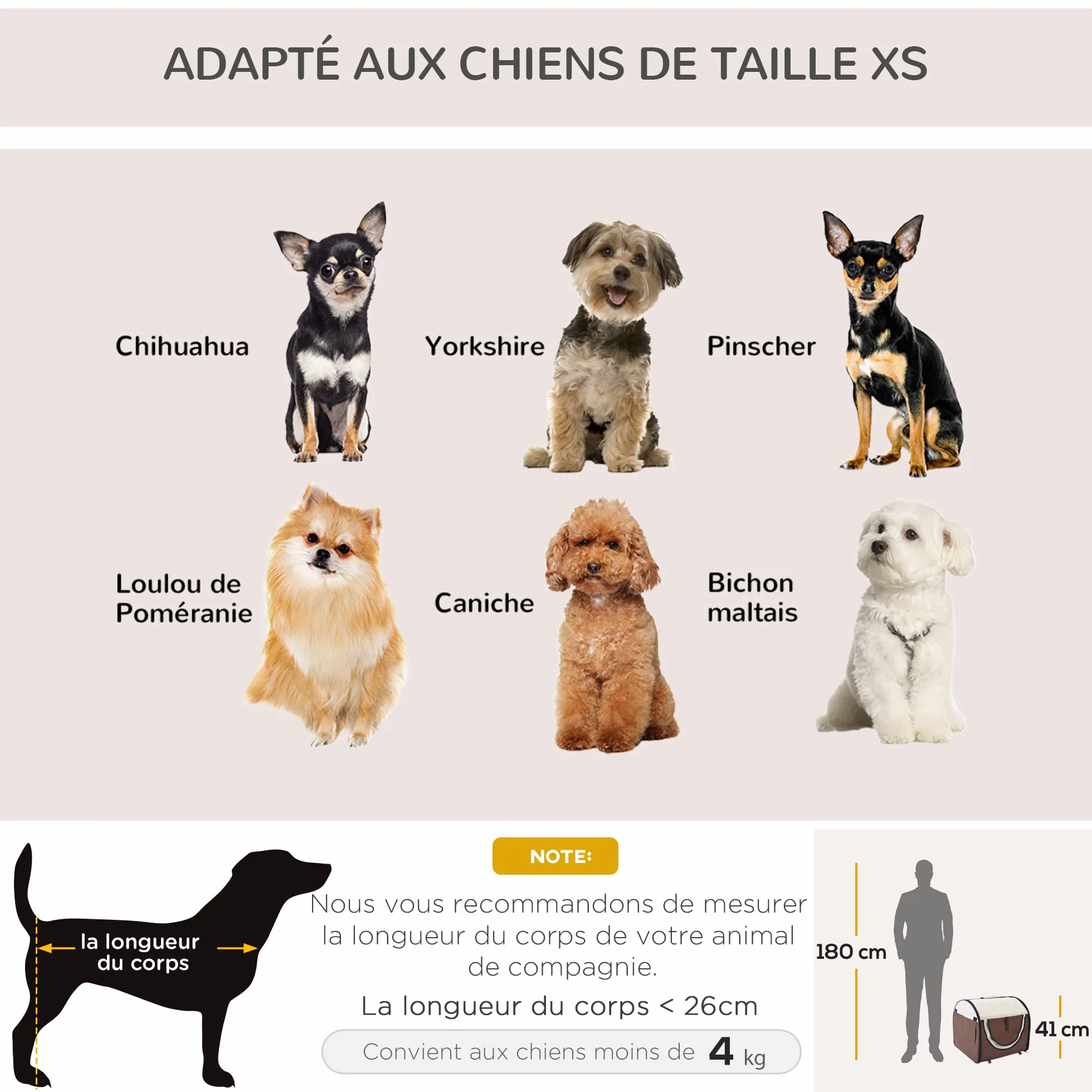 PawHut Sac de Transport pour Chien et Chat Pliable pour Voiture 46x36x41 cm