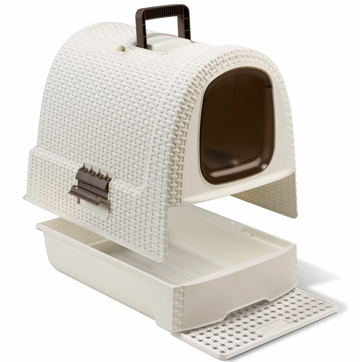 CURVER Maison de Toilette pour Chat - Bac à Litière Fermé - Compartiment Inférieur Amovible pour Un Nettoyage Facile - Pelle à Litière et Tapis de Sol Inclus - Dimensions : 51 x 39 x 40 cm - Ivoire