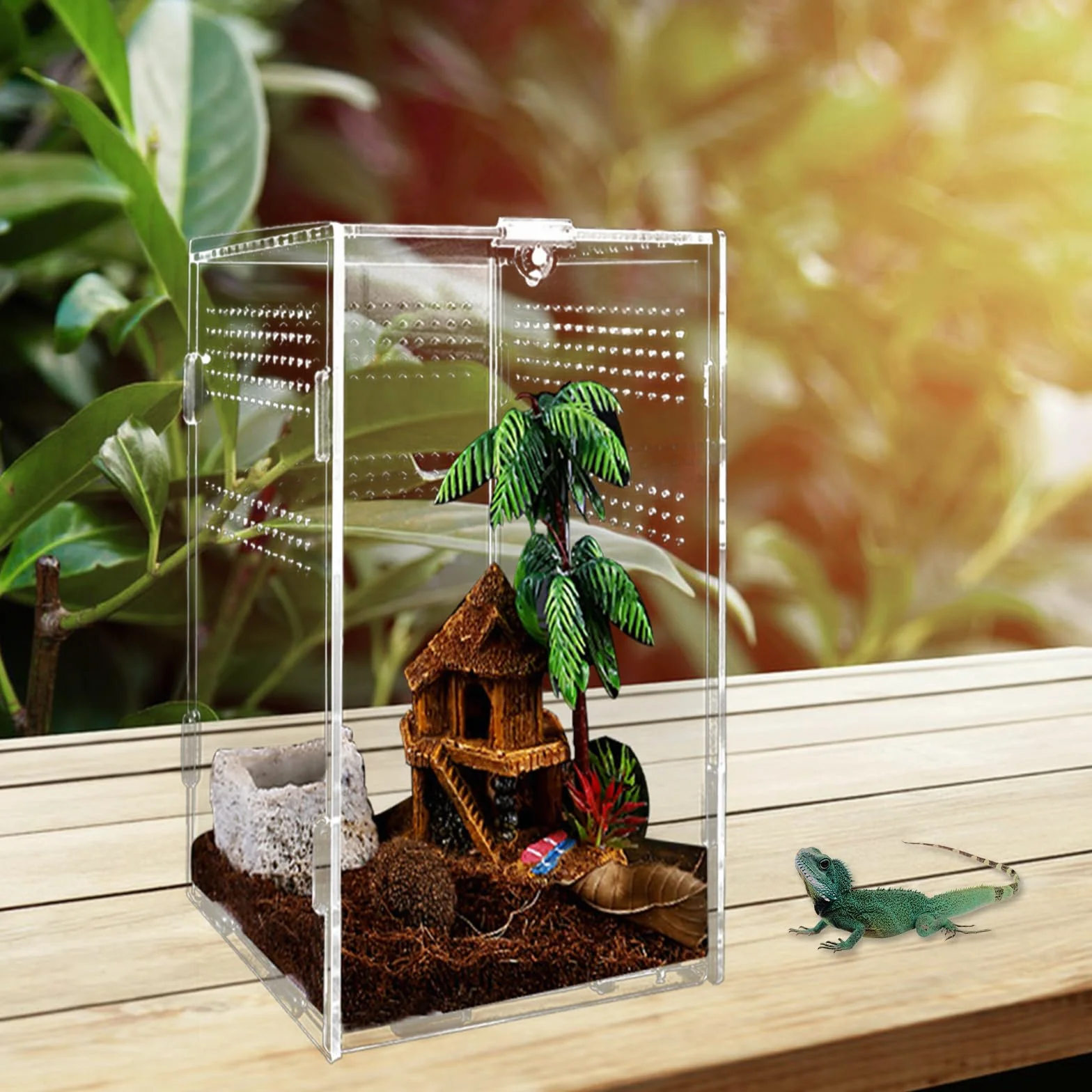 Boîte d'alimentation en Acrylique 12x12x20cm Transparent pour Reptiles avec Trous d'air