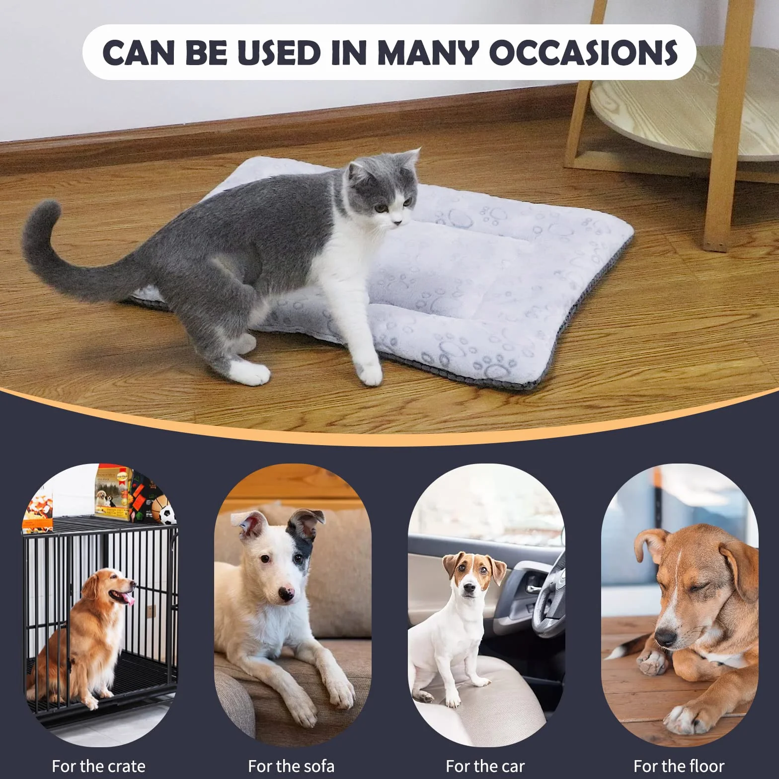 IEUUMLER Matelas pour Chien Réversible Doux - Coussin Lavable pour Chat et Chien - Facile à Transporter Extérieur FC014 (Gris, 45 * 33cm)