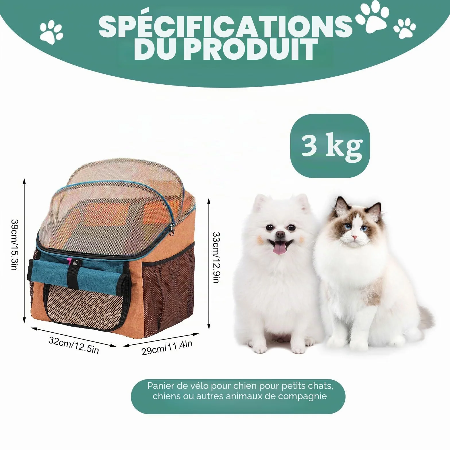 Panier de vélo étanche pliable pour chien animaux de compagnie