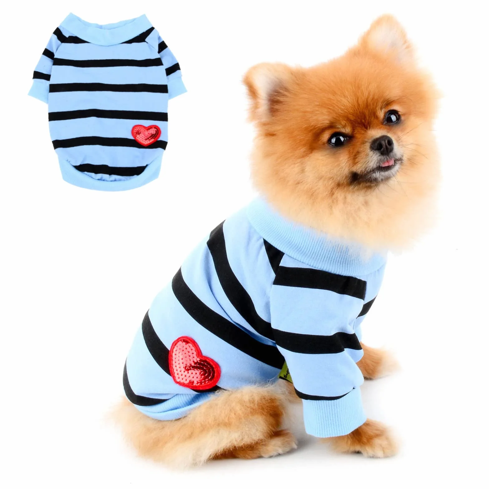 Chemises à Rayures pour Chiens de Petite Taille Gilet avec Cœur Rouge t-Shirts Animal de Compagnie Bleu M