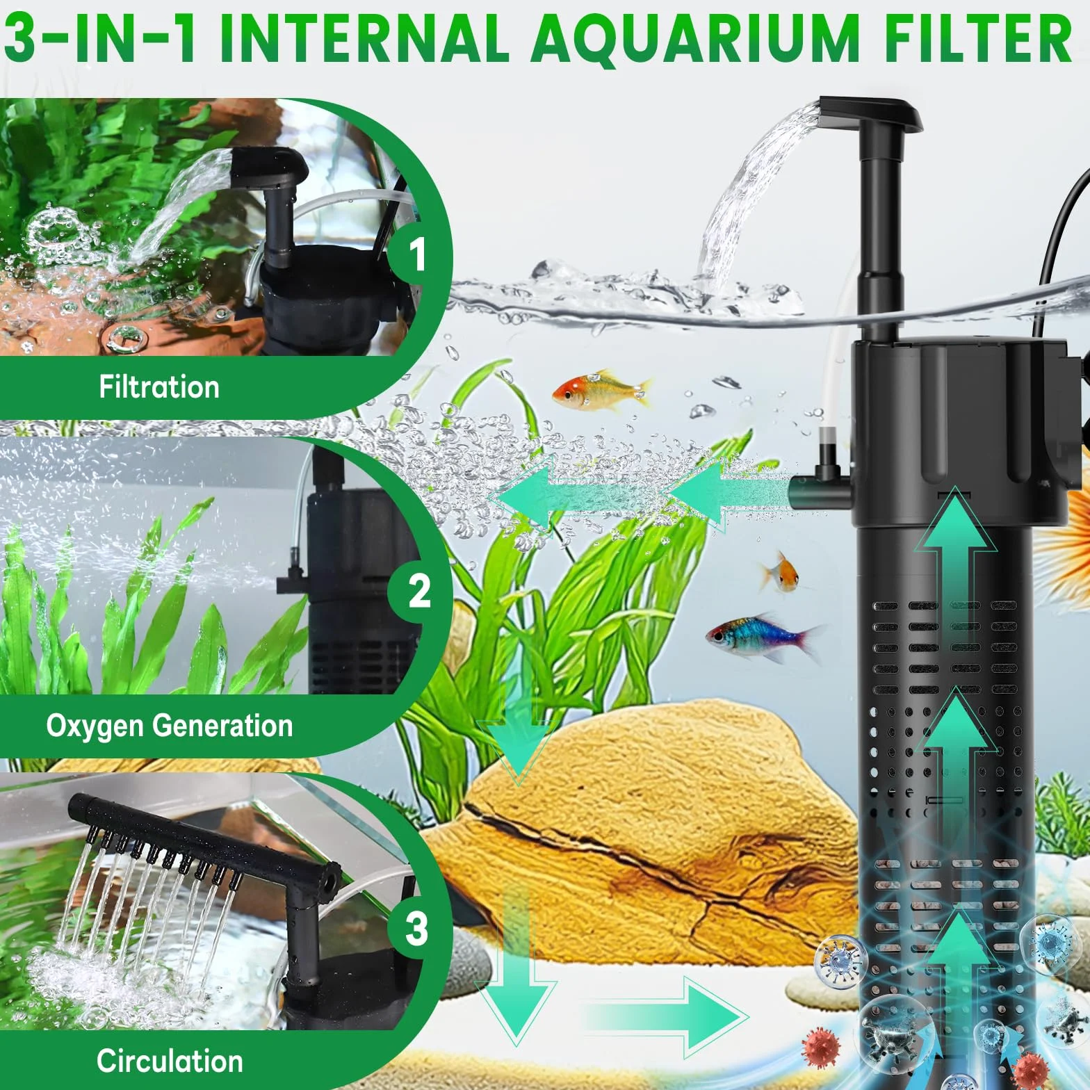 hygger Aquarium Filter 300L/H 5W Adjustable Fish Tank Filter Pump with Rainfall Aeration for 15-55L Tanks