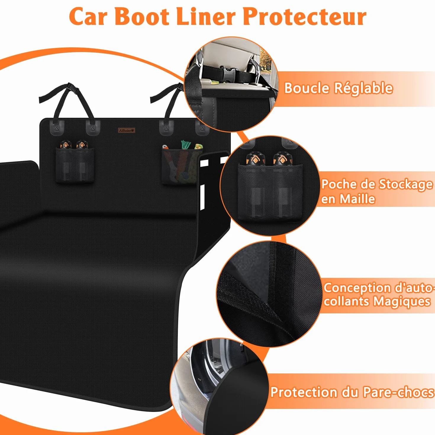 Alfheim Protection Imperméable Anti-Dérapante Tapis de Coffre Universel pour Chiens Voiture SUV Noir