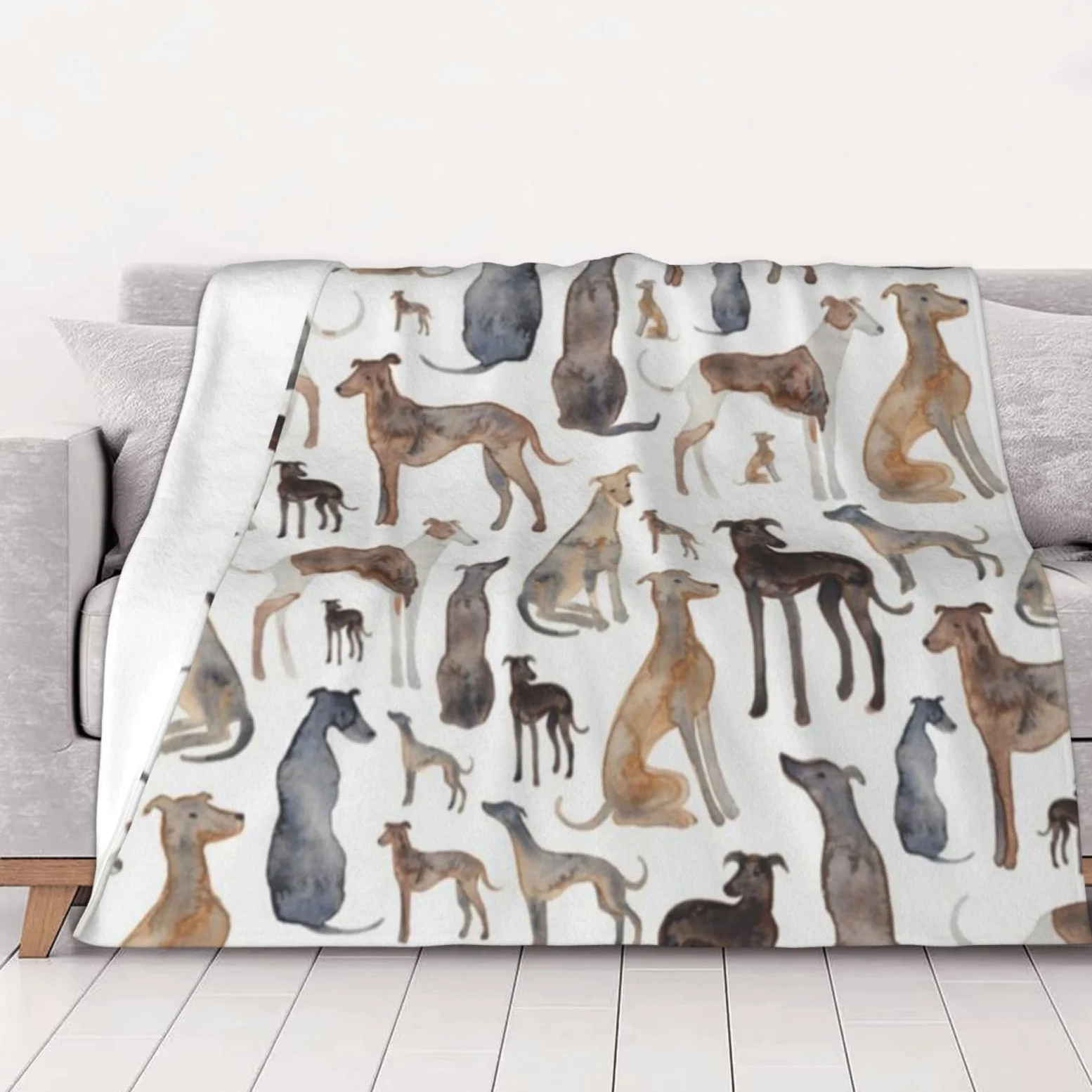 Lévrier Whippet et Chien,Couverture en Flanelle Douce et Polaire pour lit, canapé, Voyage,80"x60"