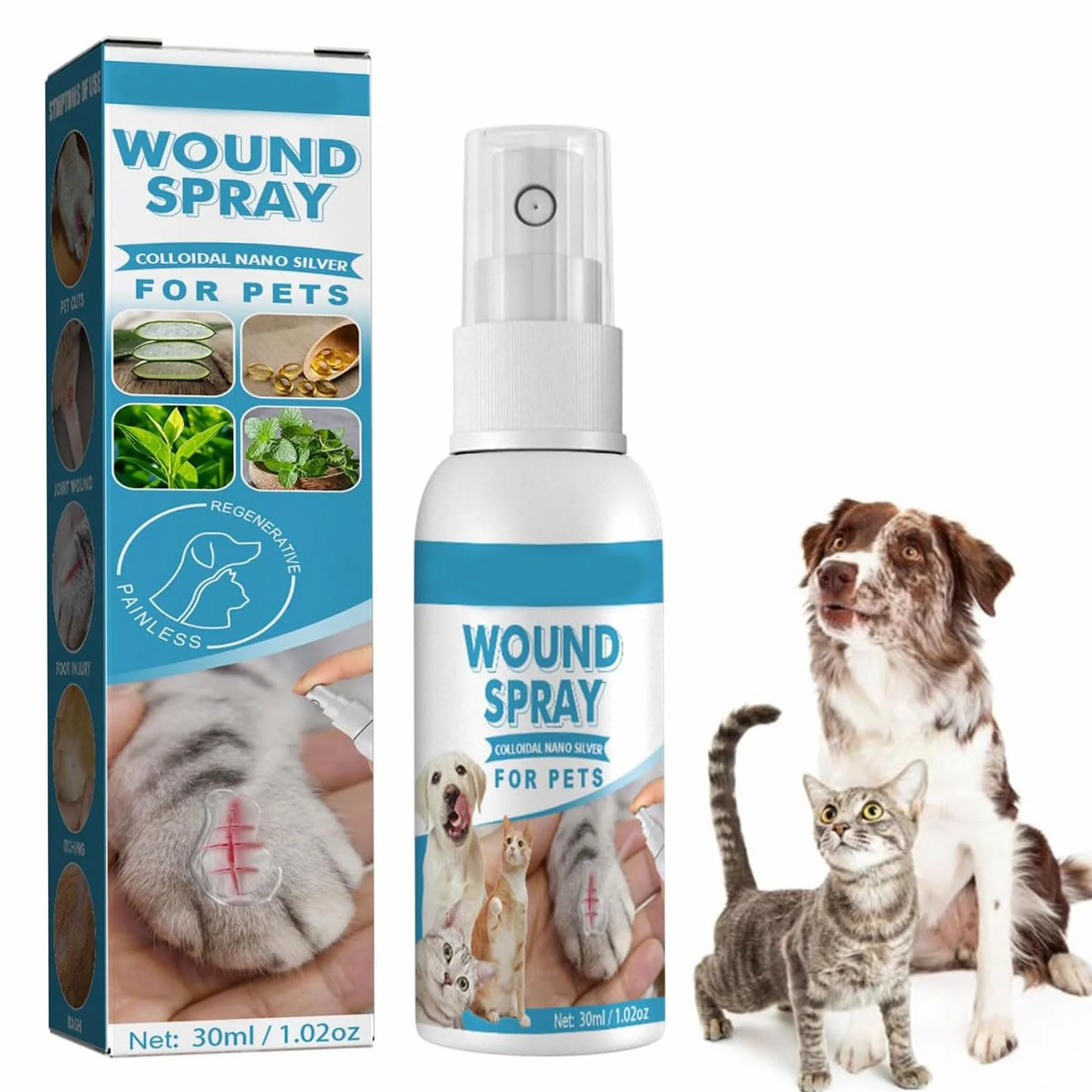 Rakiuty Pansement Liquide pour Plaies Chien Spray Guérison Nettoyage Animaux Compagnie
