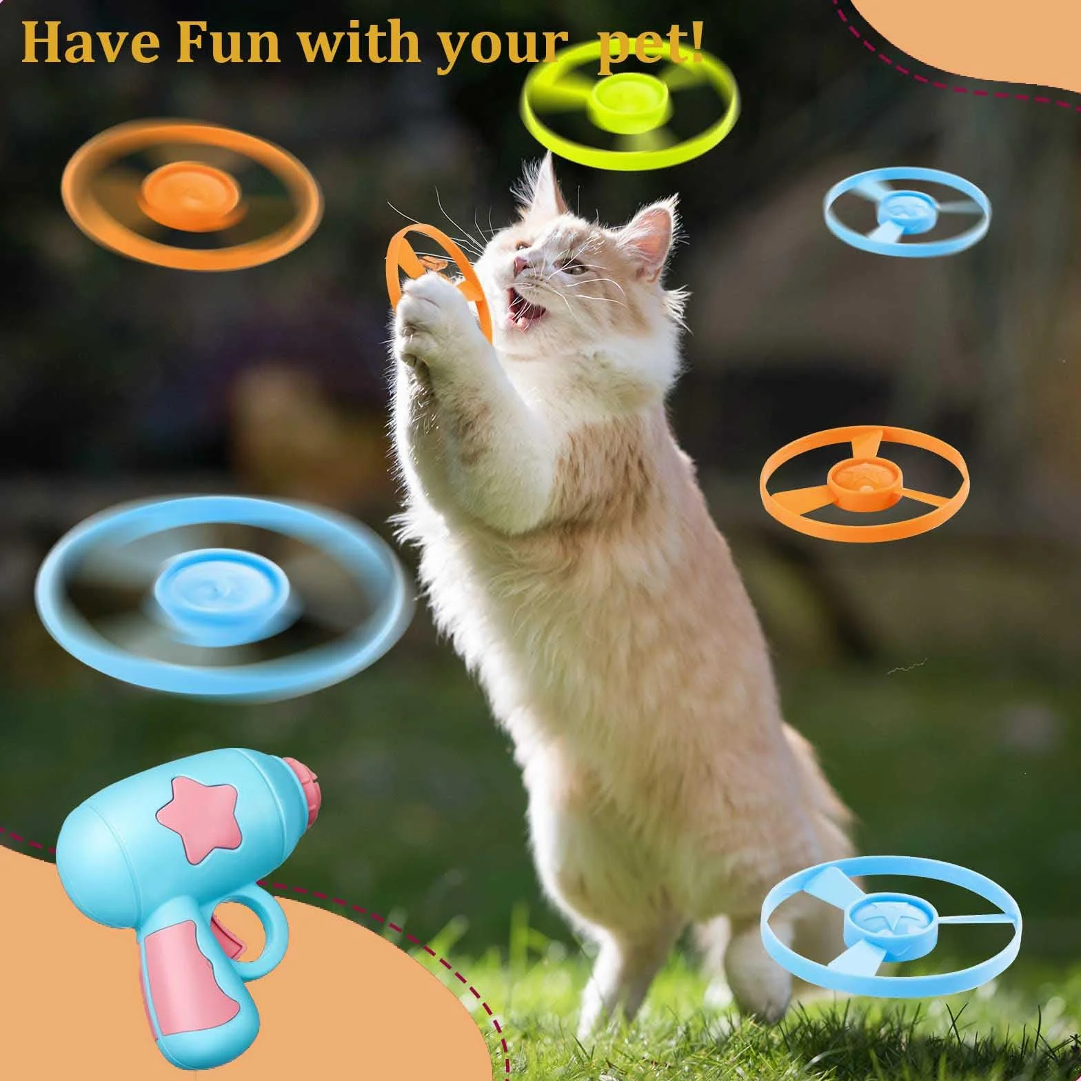 Cat Fetch Jouets Interactif Volants pour Chat avec Lanceur et 10 Disques