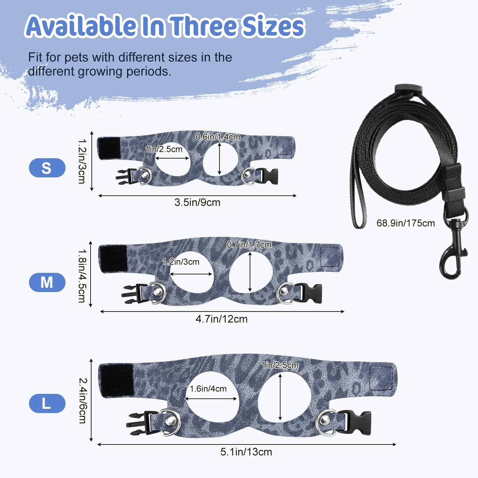 Pawaboo 3 Pack Harnais de Dragon Bardu Laisse Réglable de Lézard, Harnais de Reptile, S&M&L, Bleu Poussière