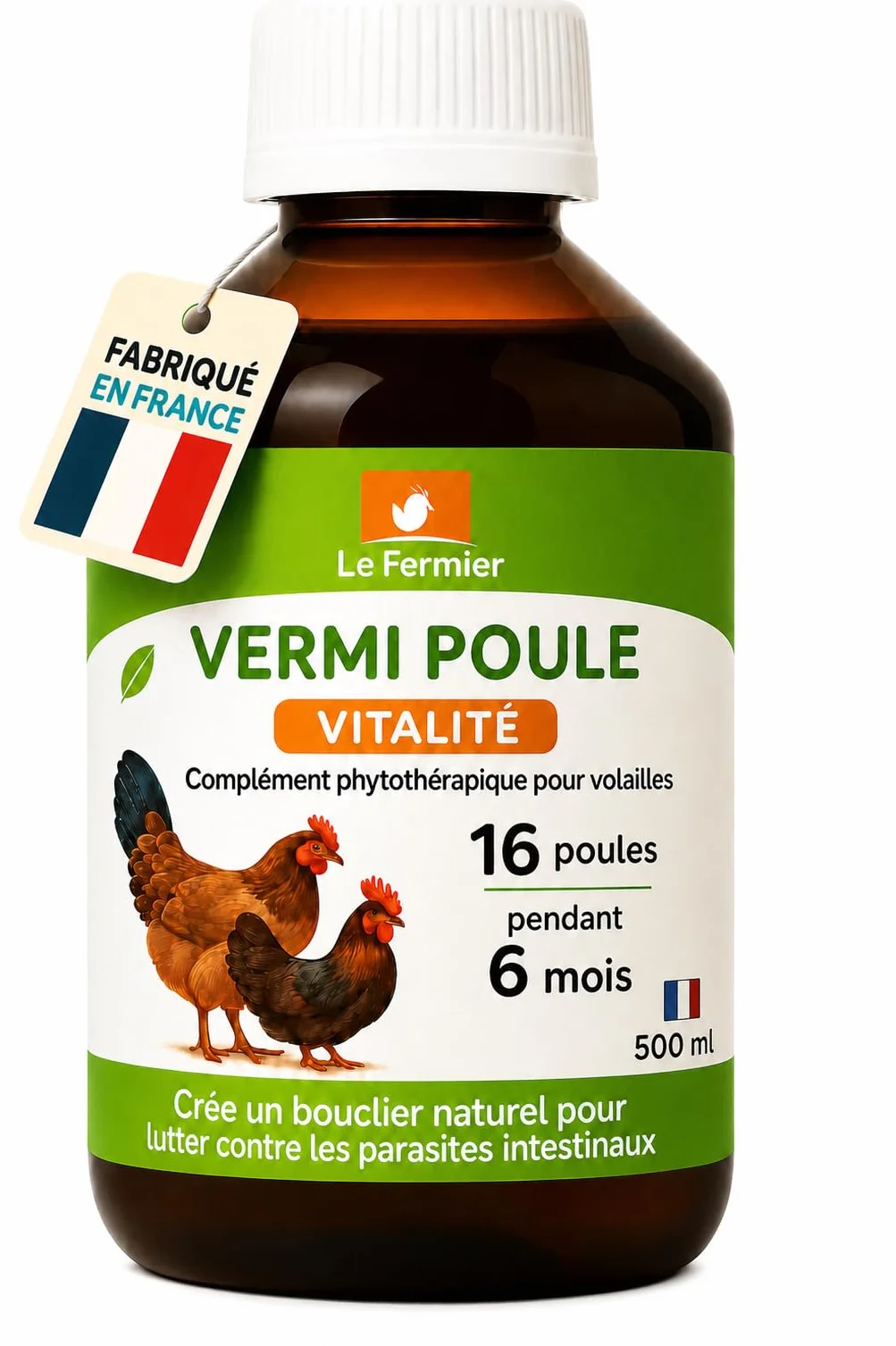 Vermipoule 500 ML Vermifuge Naturel Poules Volailles Défense Contre Parasites Internes Complément Alimentaire Liquide