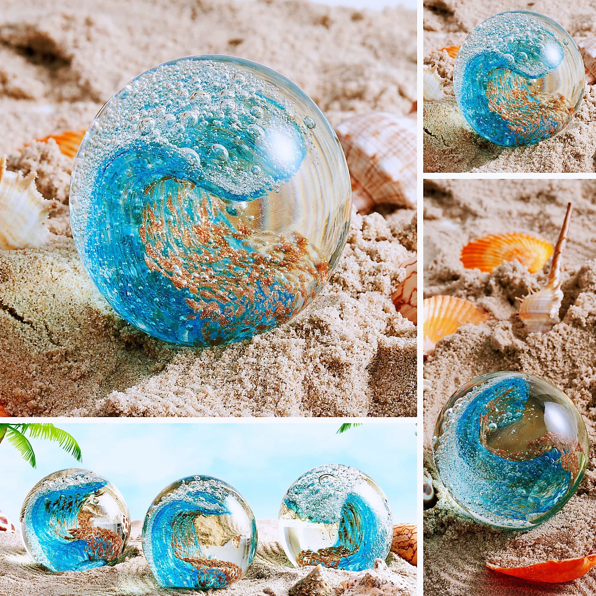 EUSTUMA Figurines en Verre Boule Océan Vagues Presse-Papier Déco Maison Collection