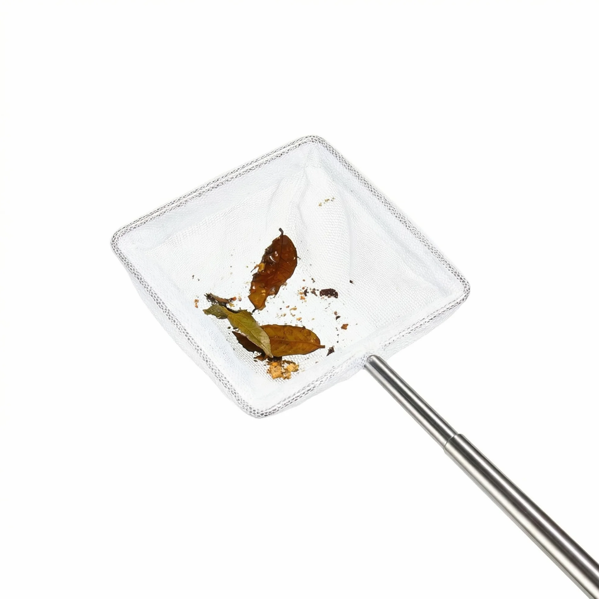 Paquet de 2 Filets de Pêche Extensibles pour Aquarium, Cadre Carré Blanc, Manche en Acier Inoxydable Réglable 13,5cm-39cm
