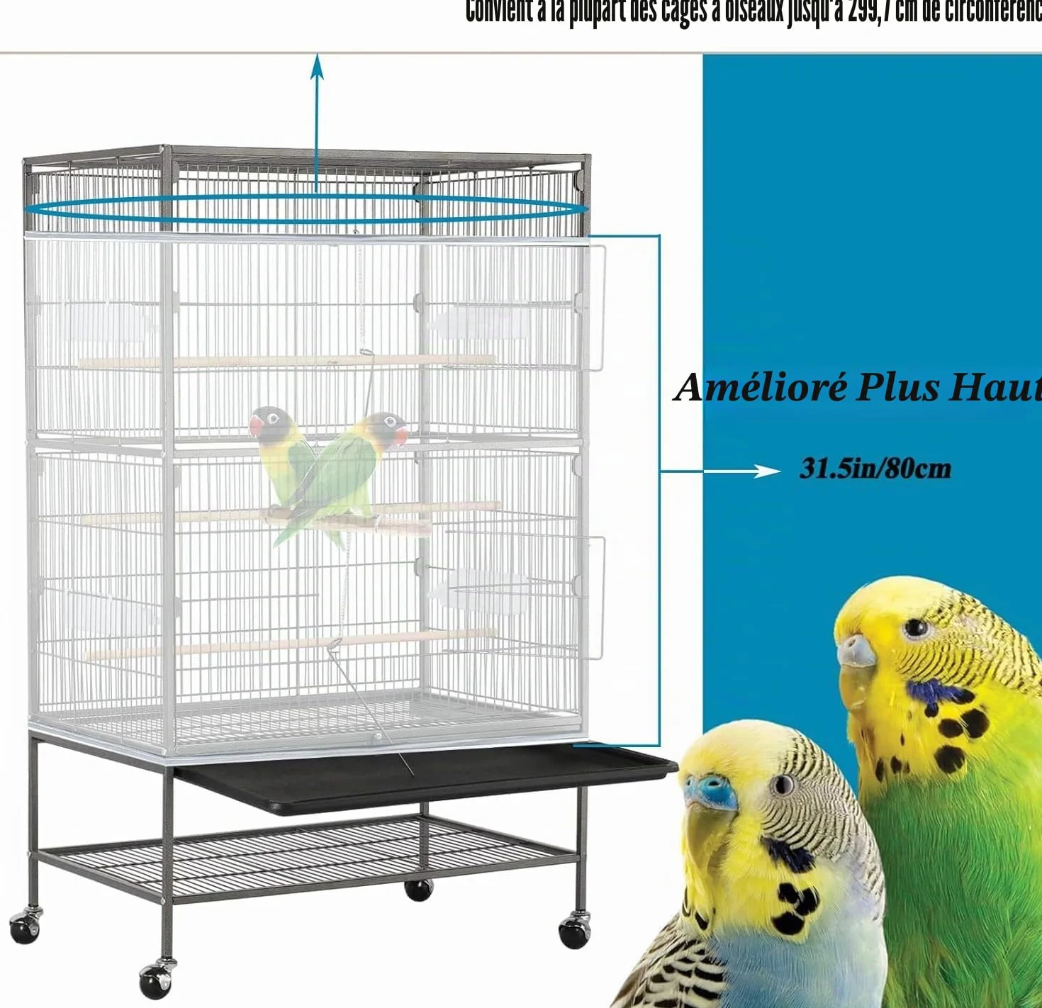 ASOCEA Extra Large Cage À Oiseaux Couverture Filet de Perroquet en Maille de Nylon 118x31.5in 300x80cm Blanc