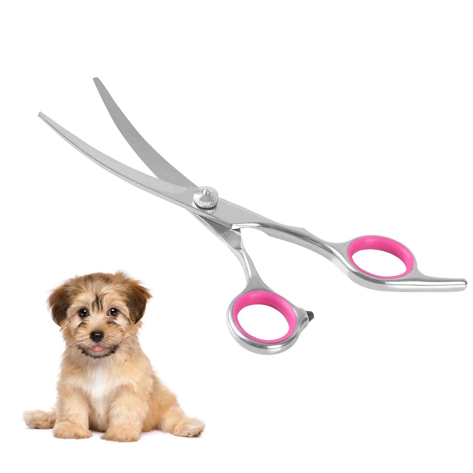 Ciseaux Coiffure de Chien, Ciseaux de Toilettage en Acier Inoxydable Lame Gromming Courbé pour Chiens Animaux de Compagnie