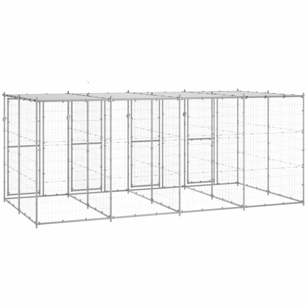 Toshilian Chenil d'extérieur pour Chien, Enclos Niche Cage pour Chien Métal Acier galvanisé avec Toit 9,68 m² Argent