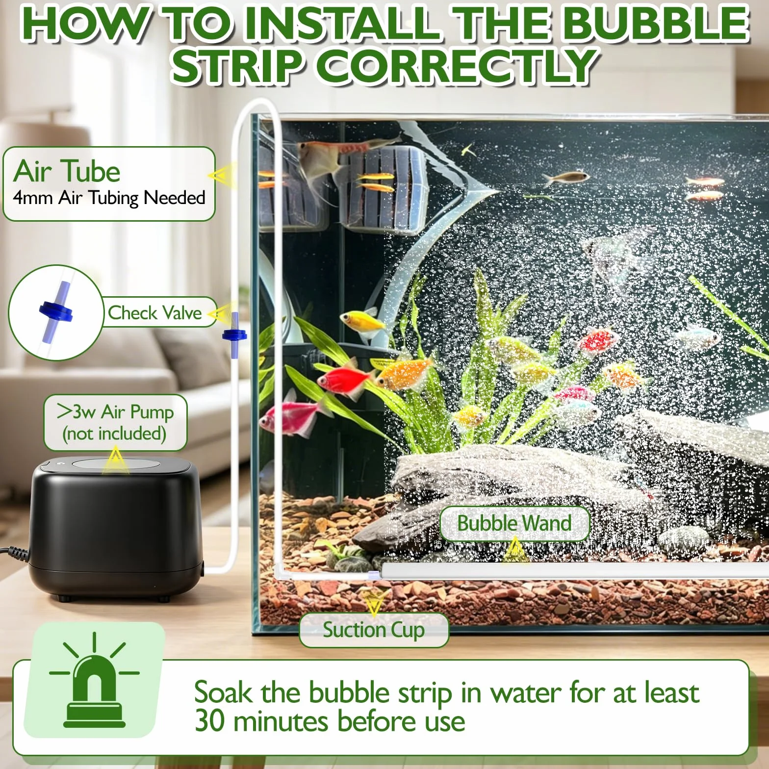 Hainue Bulleur Aquarium Silencieux, Diffuseur Air avec Tuyau, Pierre à Oxygène pour Étang, Bandes d'Oxygène à Petites Bulles Nano (30cm)