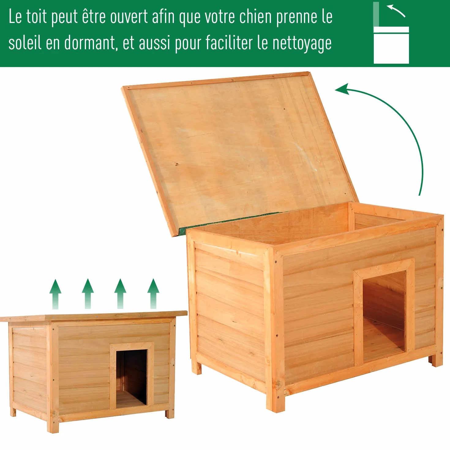 PawHut Niche pour Chien Chat en Bois sur Pied 85 x 58 x 58 cm pin Massif Marron Vert