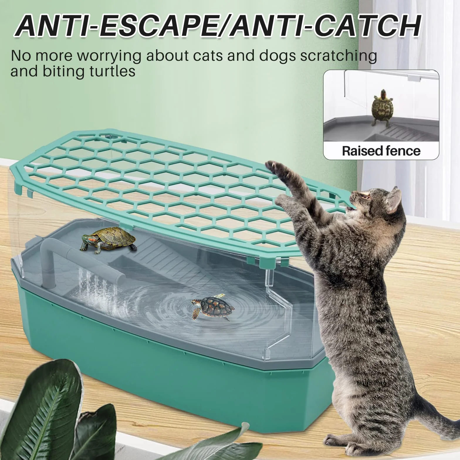 Turtle Tank Aquarium avec Pompe à Eau Habitat de Reptile Terrarium Plateforme Basking Système de Douche