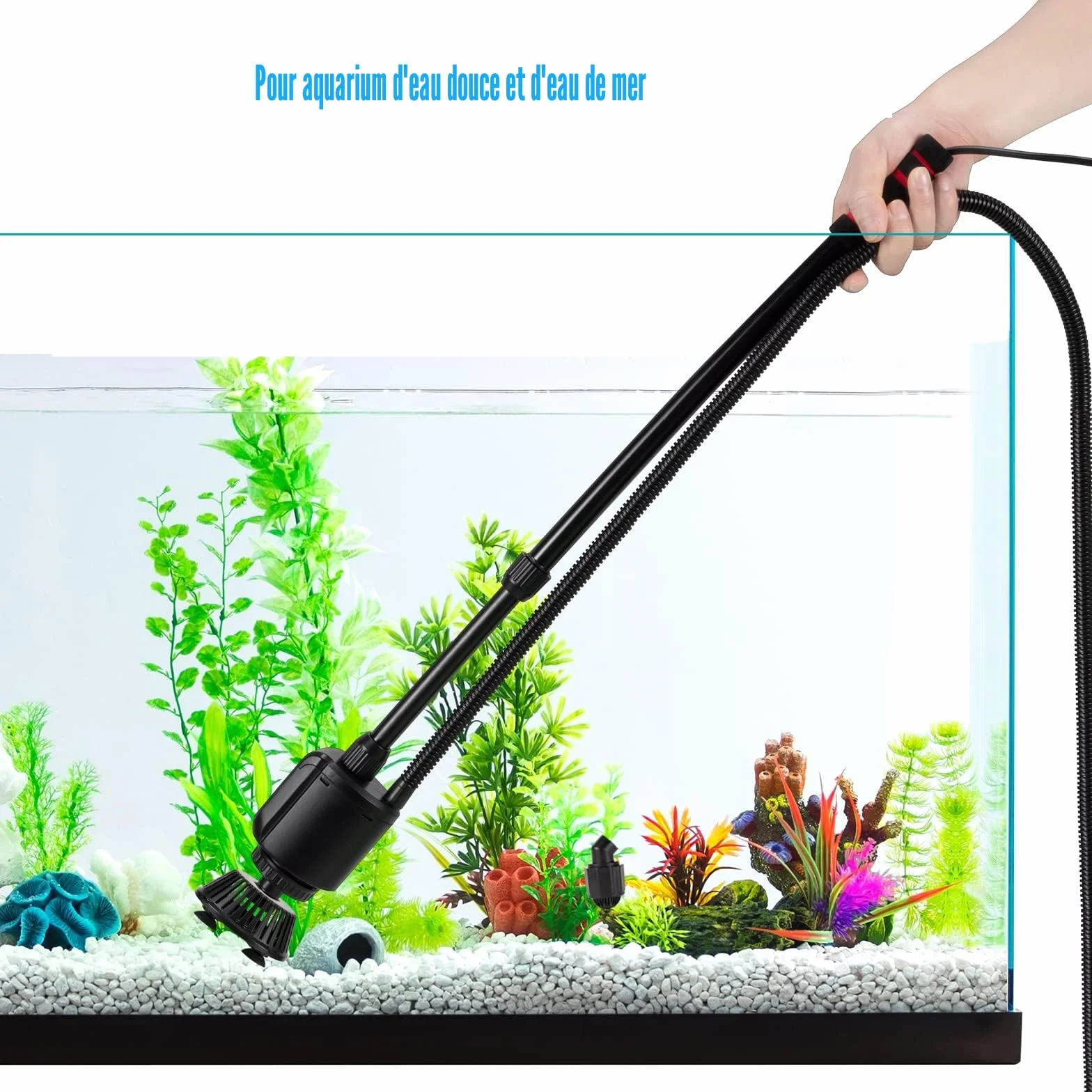 AQQA Nettoyeur électrique pour Aquarium,6en1Aspirateur Automatique pour Aquarium,Aspirateur de Gravier Électrique,Changeur d'eau Laveur