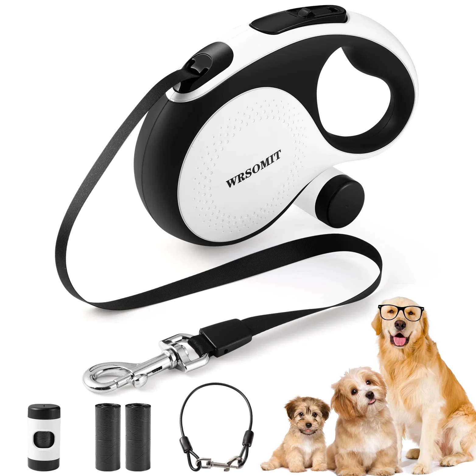 Laisse rétractable pour Chien avec câble Anti-Mastication, très résistante, 8,9 m pour Chiens de Petite, Moyenne et Grande Taille pesant jusqu'à 50 kg, sans enchevêtrement, Frein à Une Main,