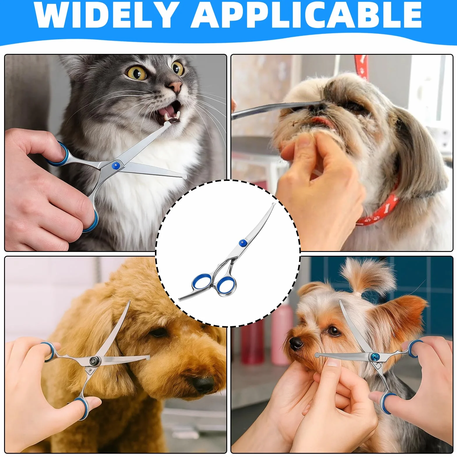 Ciseaux de Toilettage Chien Courbés Professionnels | Idéal pour Finitions Précises Visage et Pattes | Sécurité Maximale avec Pointes Arrondies | Acier Inoxydable 17cm