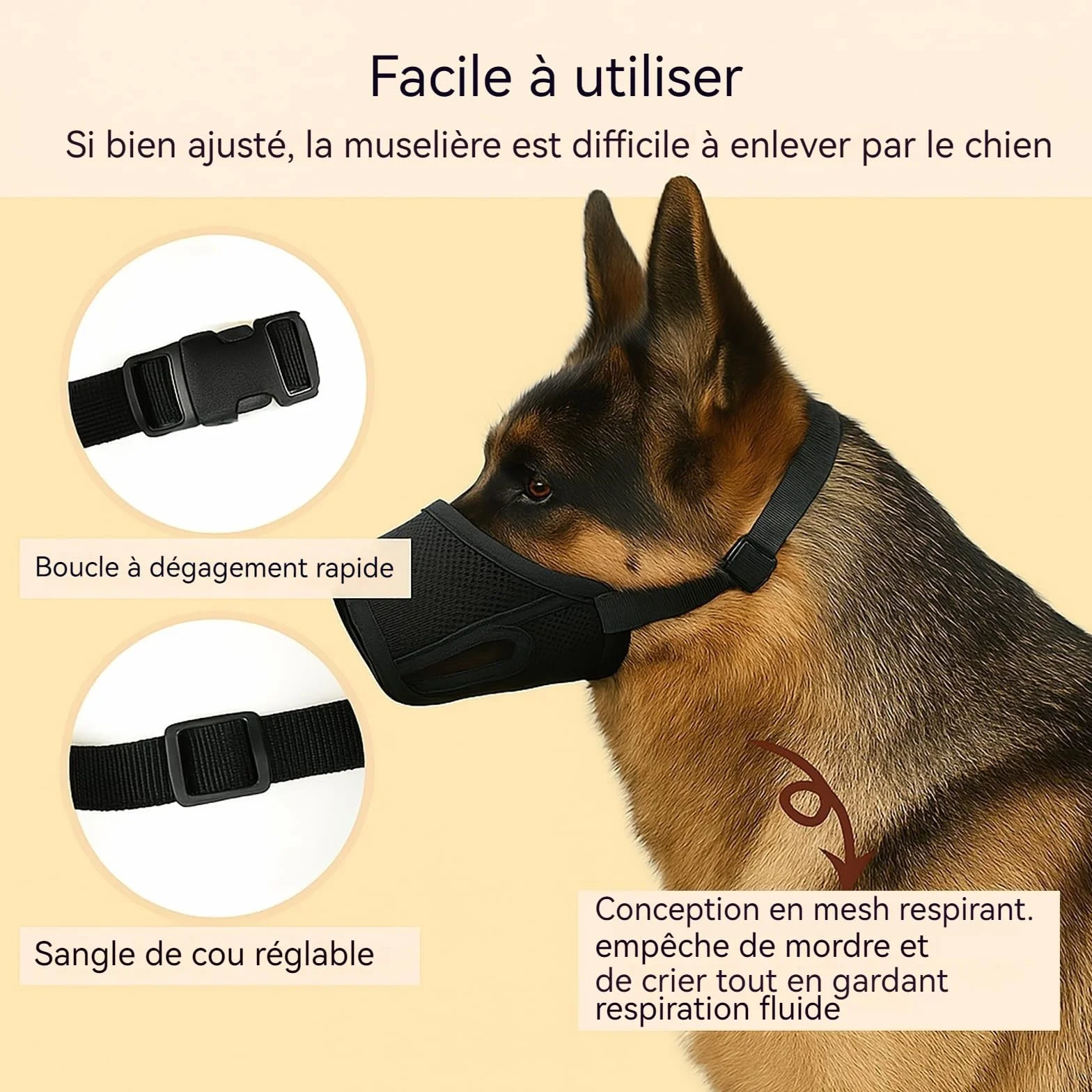 Filet respiratoire pour Chien Colenumone - Anti-Morsure, Anti-Perte de Poils, Anti-charognard, Facile à Nettoyer/enlever, Facile à Couper, Ne Pas frotter (M)