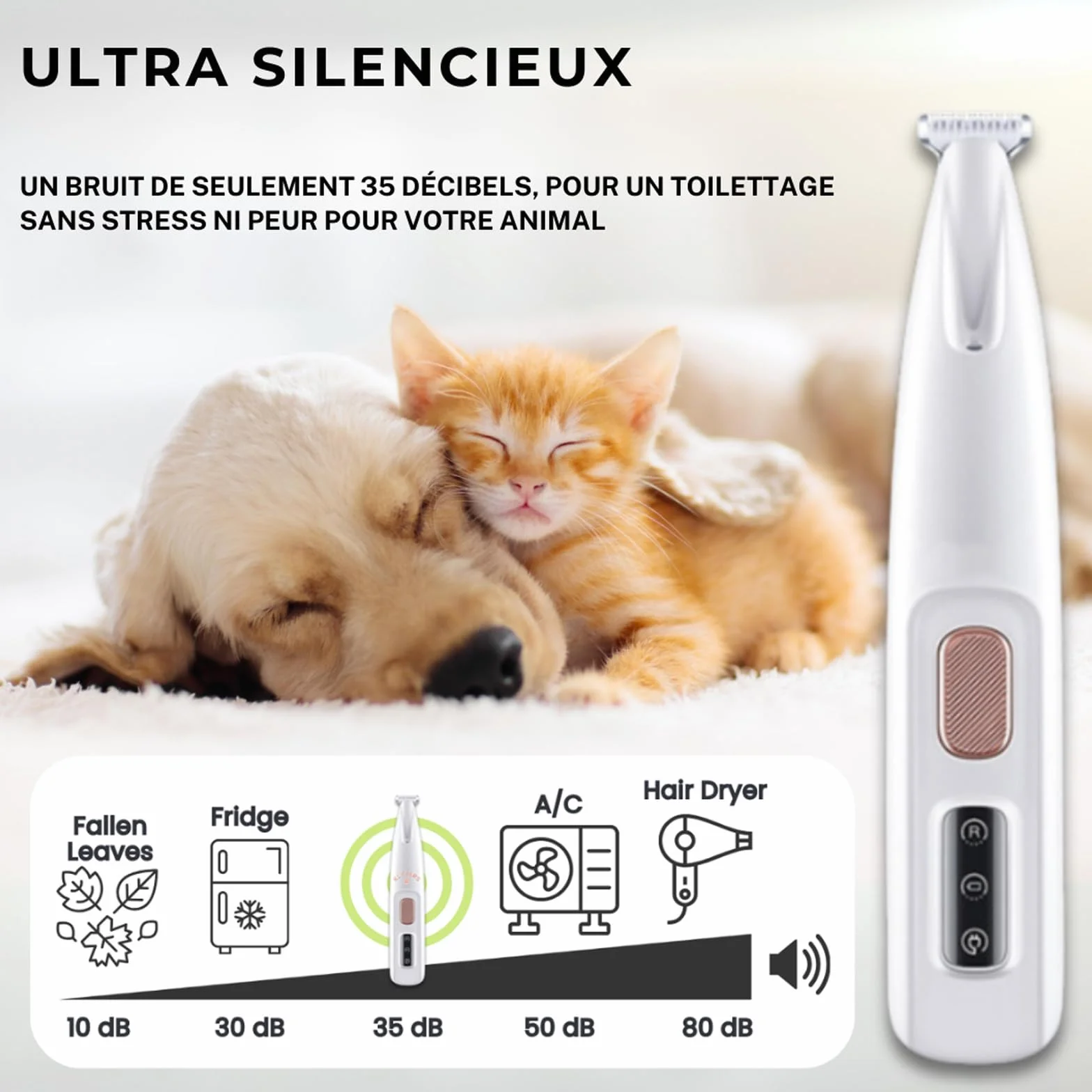 Tondeuse de précision pour chat et chien, sans vibration, légère et ergonomique