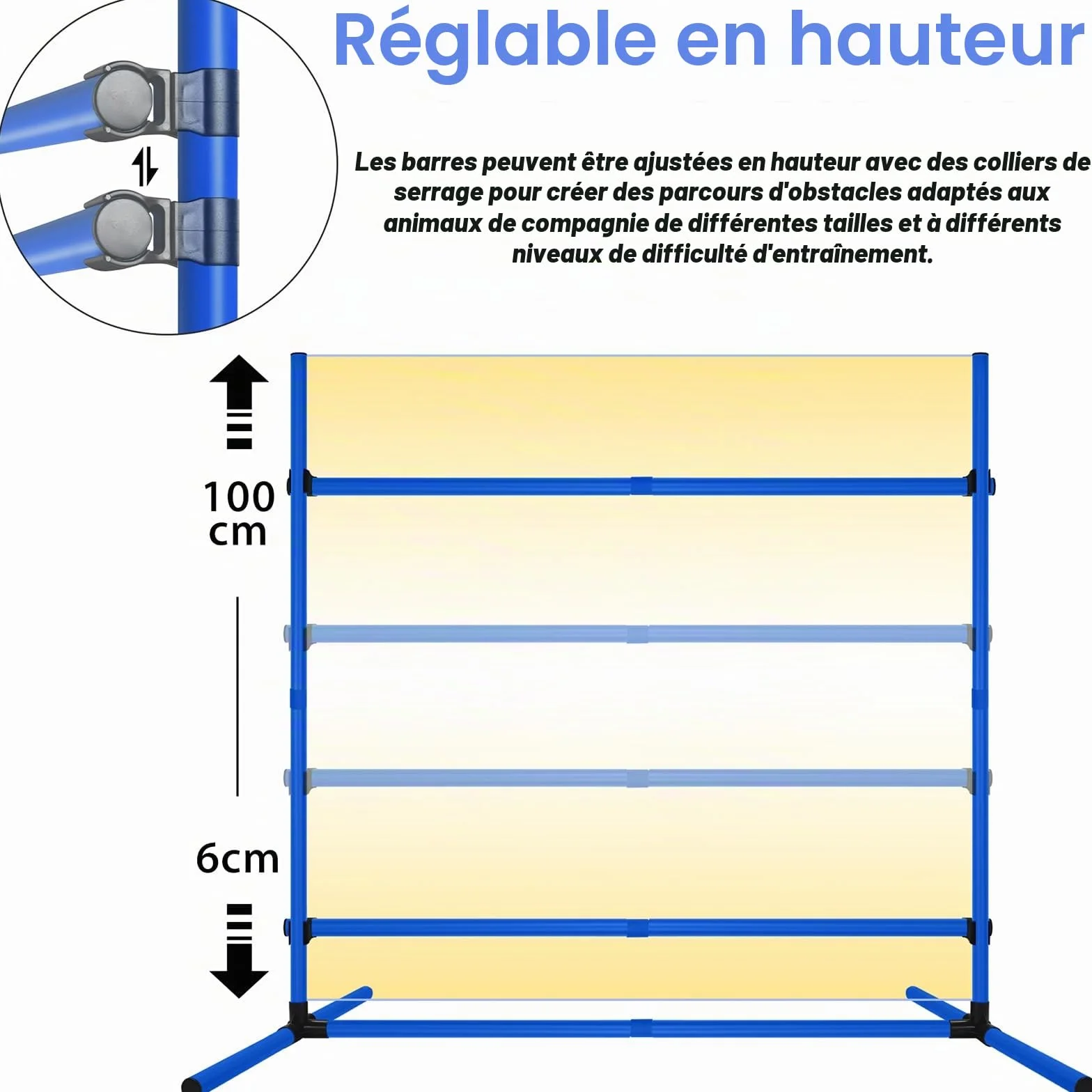 Ensemble d'obstacles d'agilité pour chien, set de 4 tiges de slalom, hauteur réglable, plastique, bleu