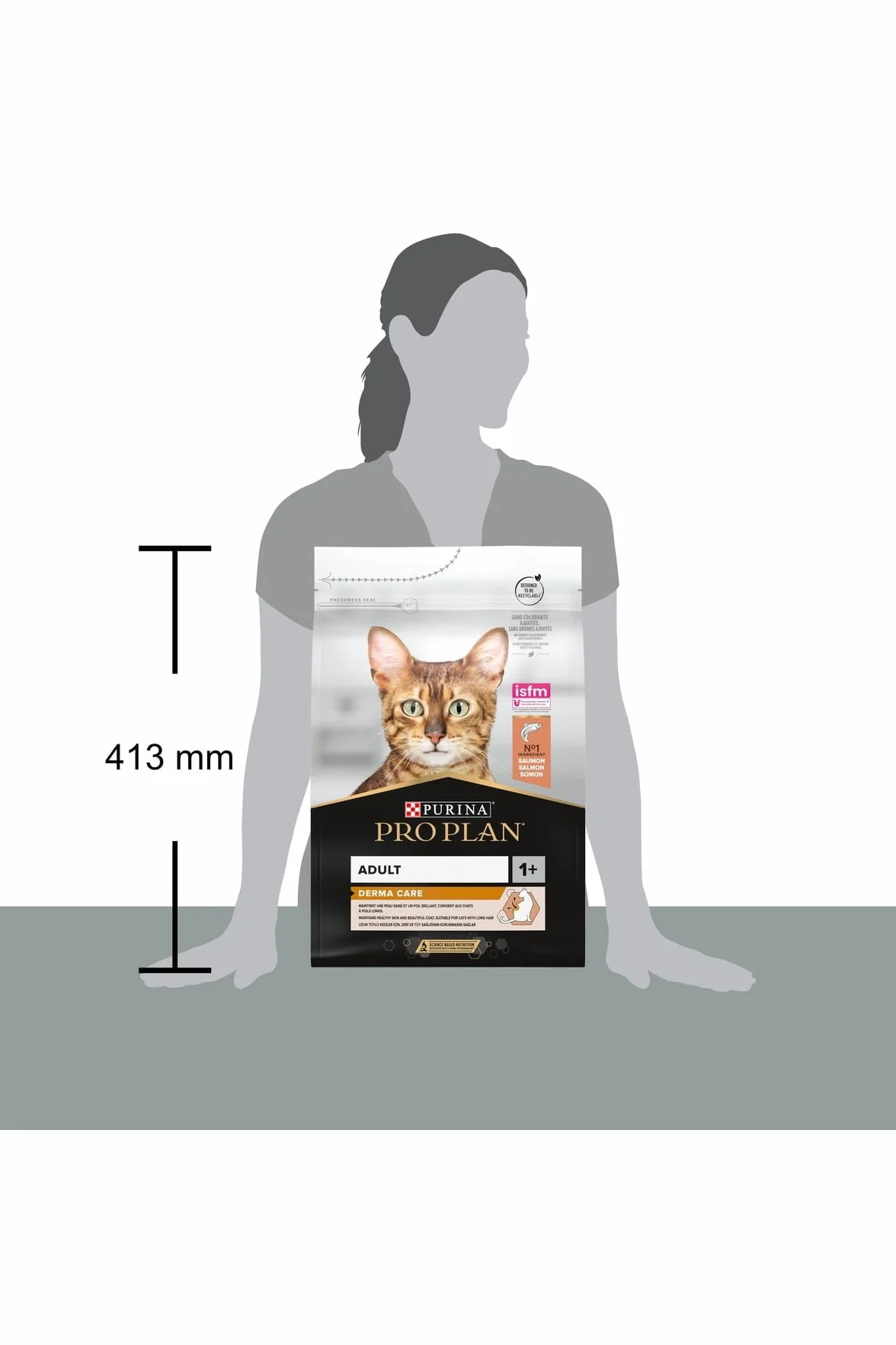 PURINA PRO PLAN | Derma Care | Chat Adulte à poils longs | Croquettes formulées pour maintenir une peau saine, un poil brillant, limiter la perte excessive de poils | Au Saumon | Sac | 3 Kg