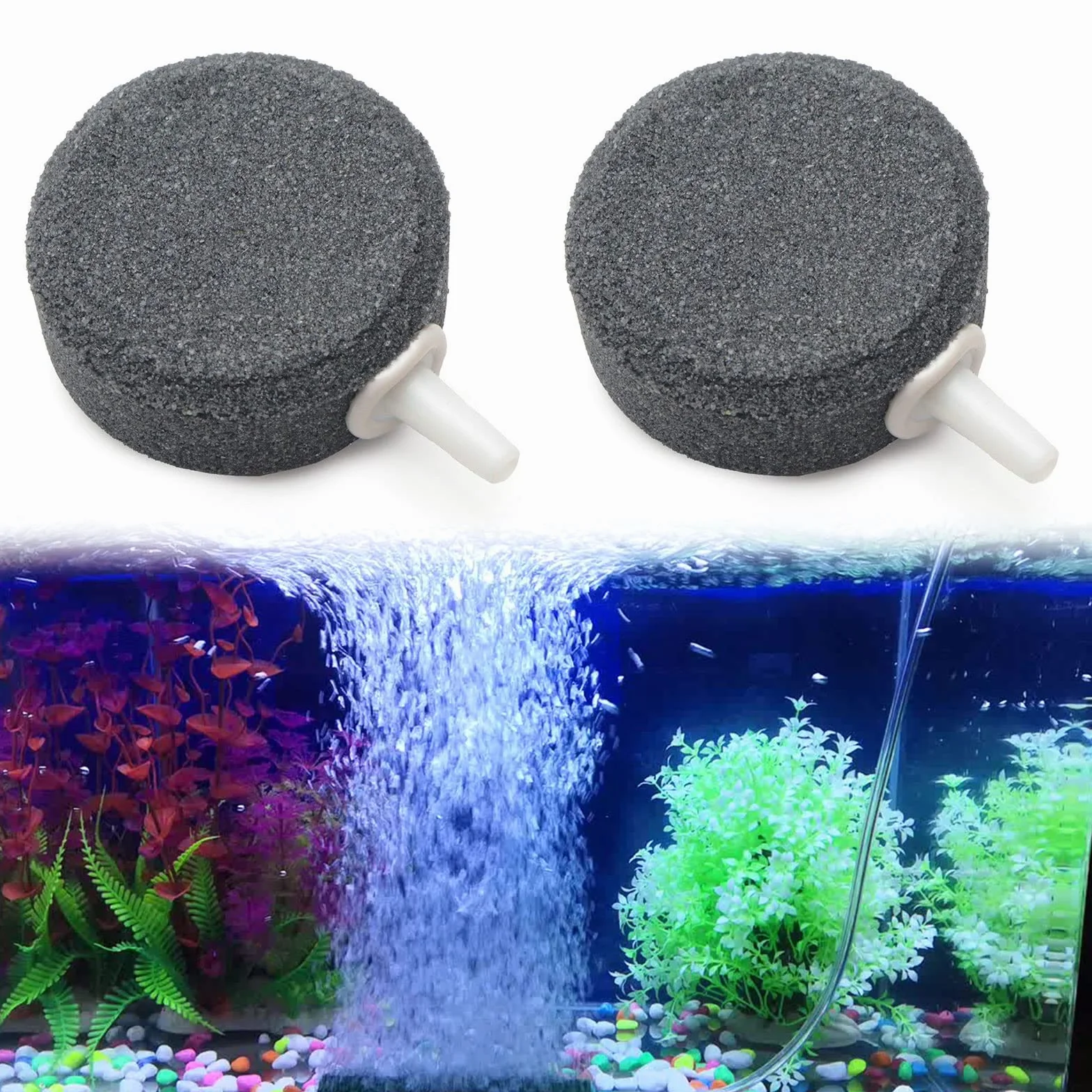 Pierre à Air pour Aquarium, Diffuseur d'Oxygène, 2 Pièces Rondes 4cm
